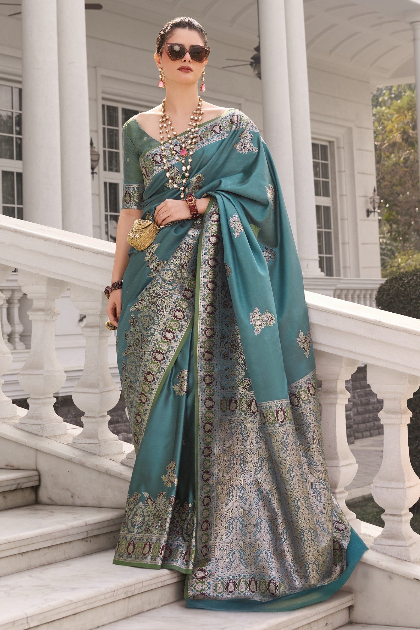 Buy MySilkLove Havelock Blue Woven Banarasi Saree Online