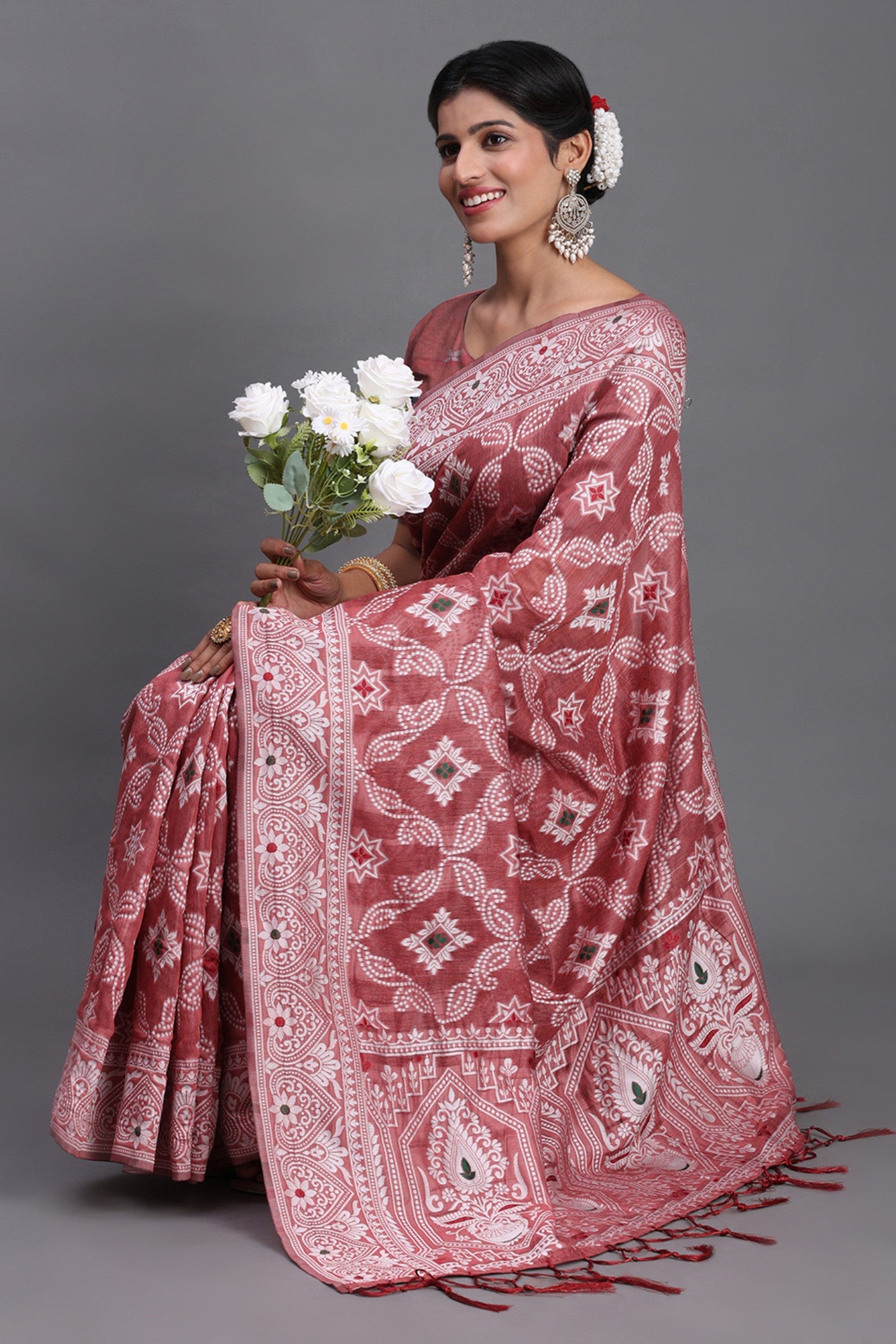 MySilkLove Matte Maroon Linen Cotton Saree