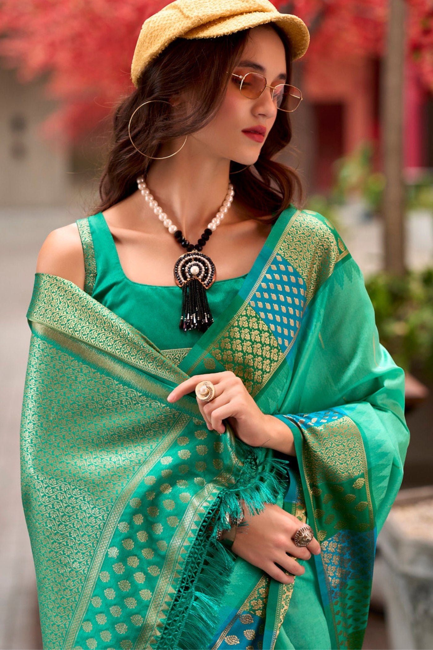 Buy MySilkLove Jungle Green Woven Banarasi Saree Online