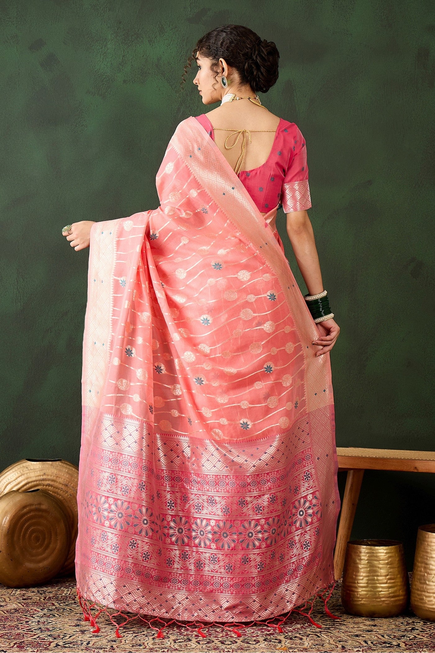 Buy MySilkLove Heavenly Pink Woven Cotton Saree Online