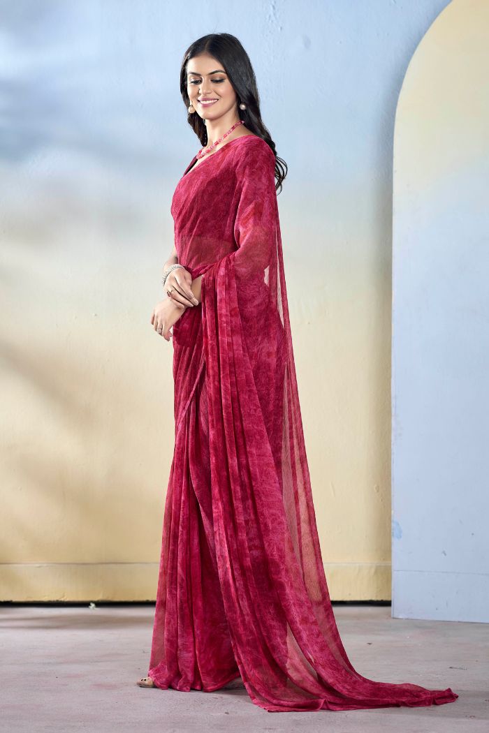 Buy MySilkLove Burgundy Maroon Ready To Wear Georgette Saree Online