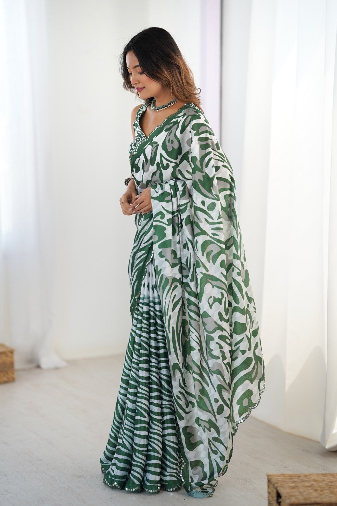 Buy MySilkLove Spring Green Chinon Partywear Saree Online