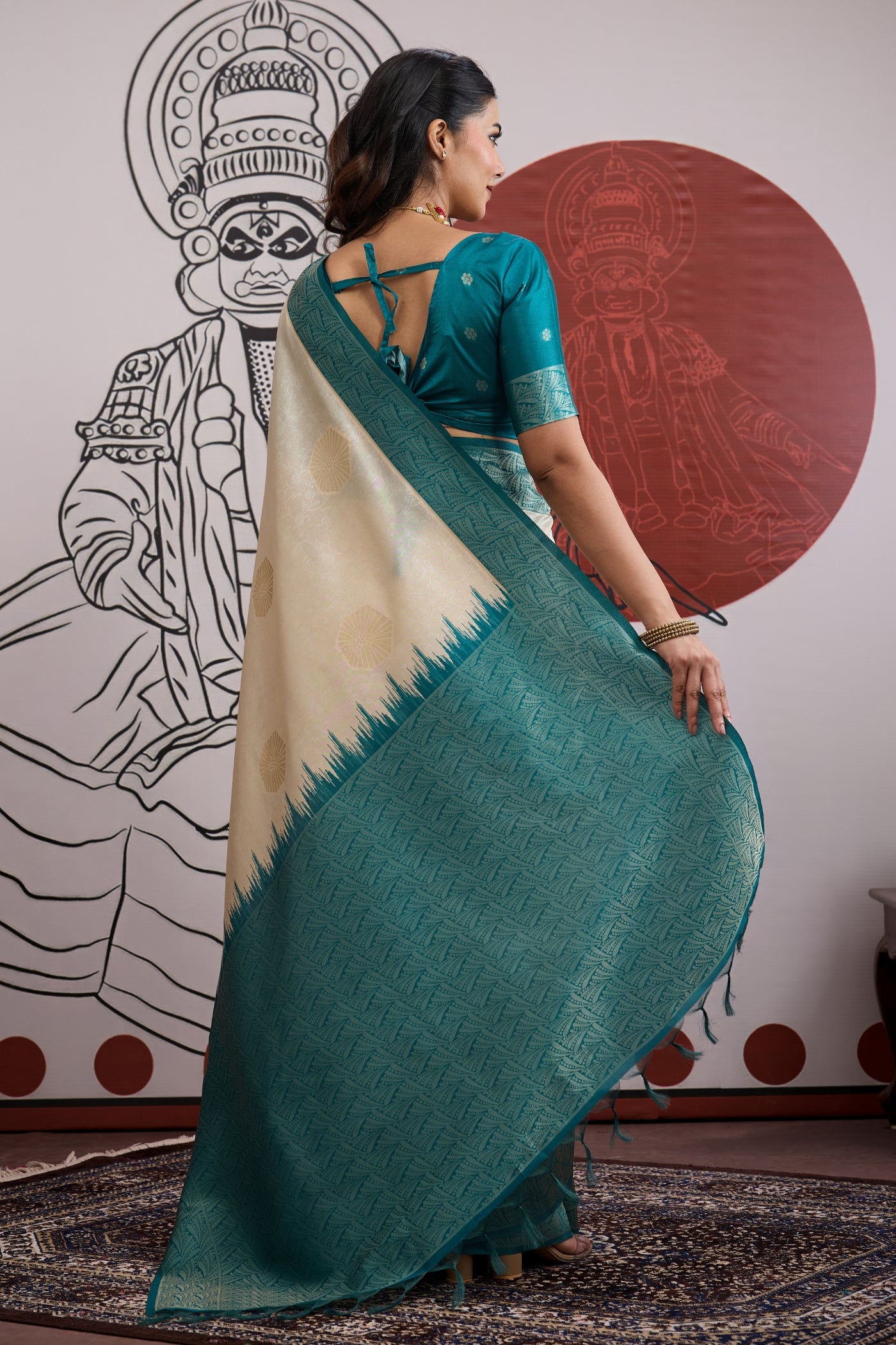 Buy MySilkLove Buttermilk Cream and Blue Handloom South Silk Saree Online