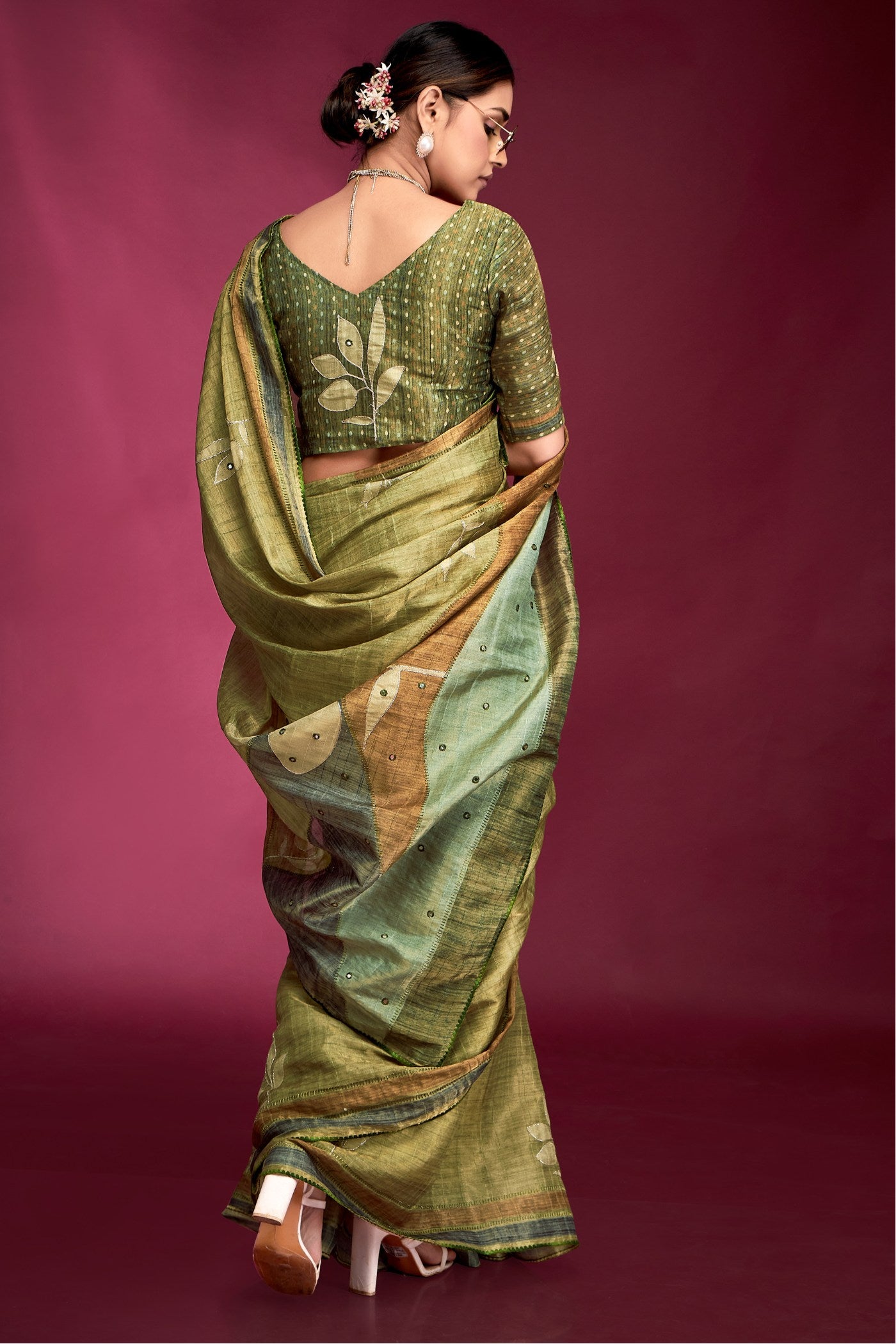 Buy MySilkLove Locust Green Woven Tussar Silk Saree Online