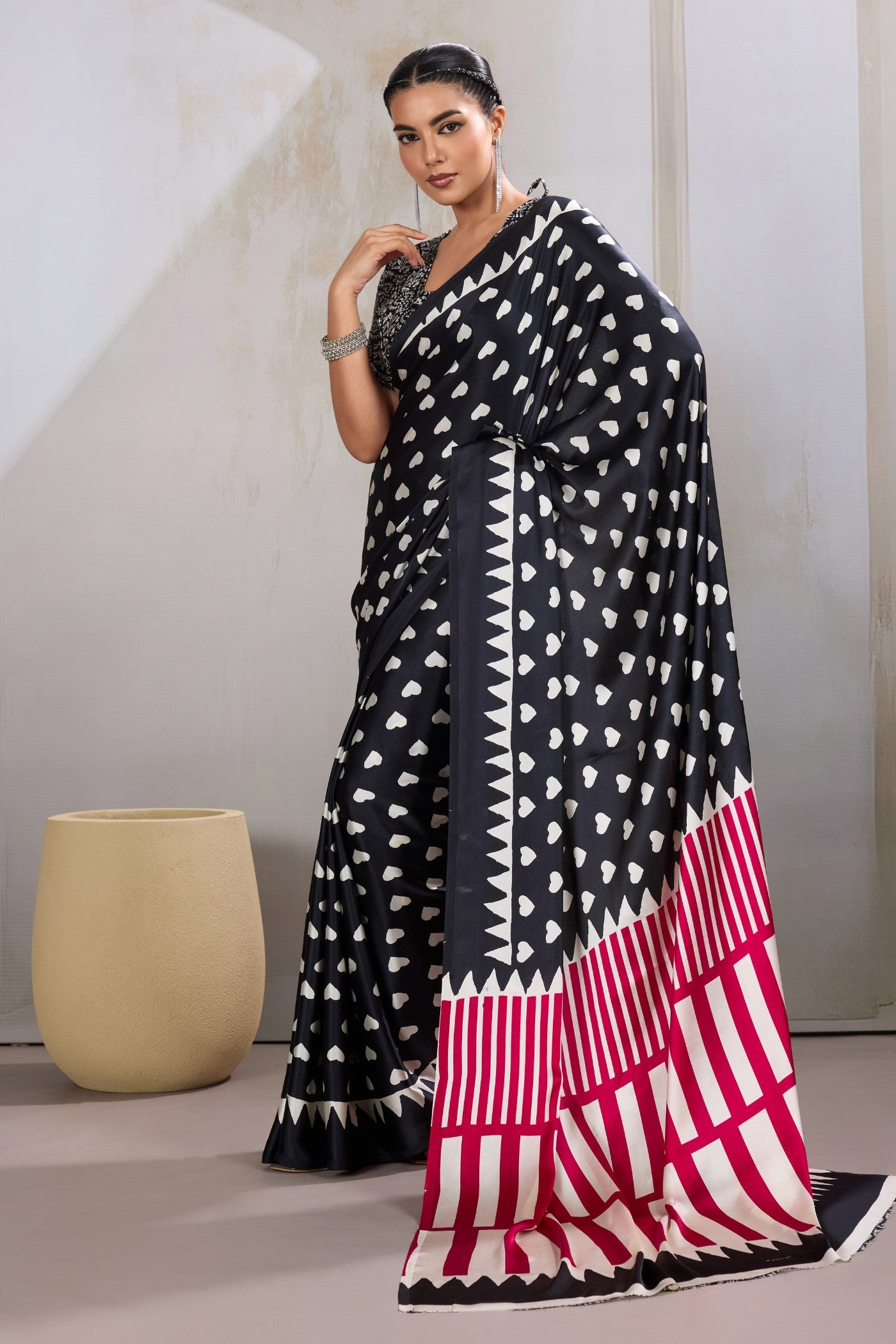 Buy MySilkLove Warlock Black Printed Satin Crepe Silk Saree Online