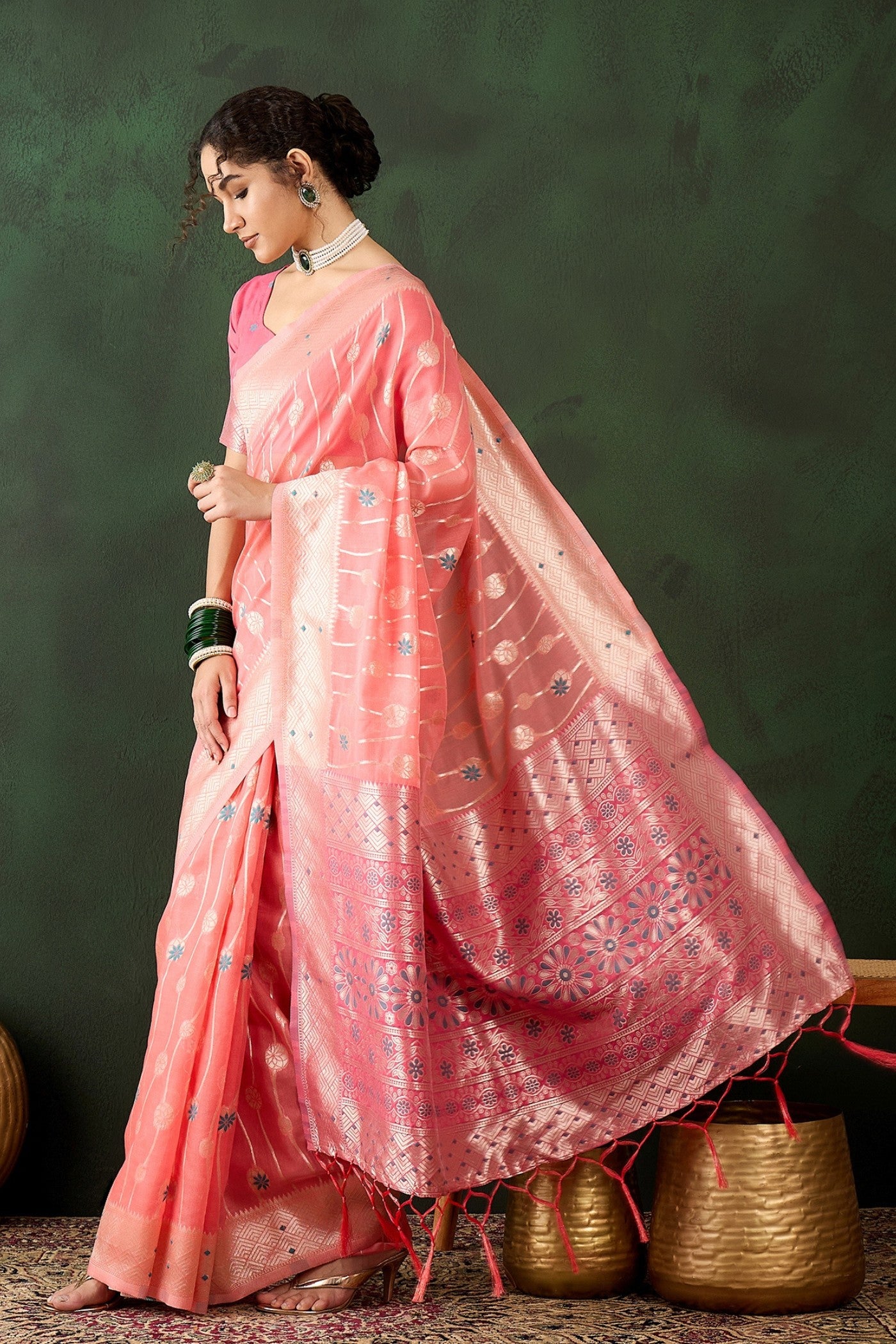 Buy MySilkLove Heavenly Pink Woven Cotton Saree Online