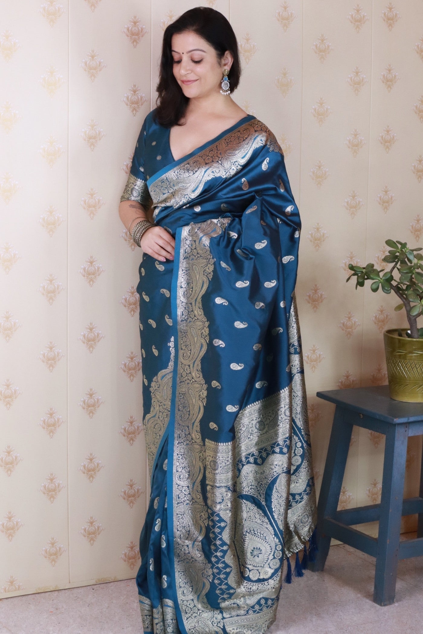 Buy MySilkLove Water Dark Blue Banarasi Handloom Saree Online
