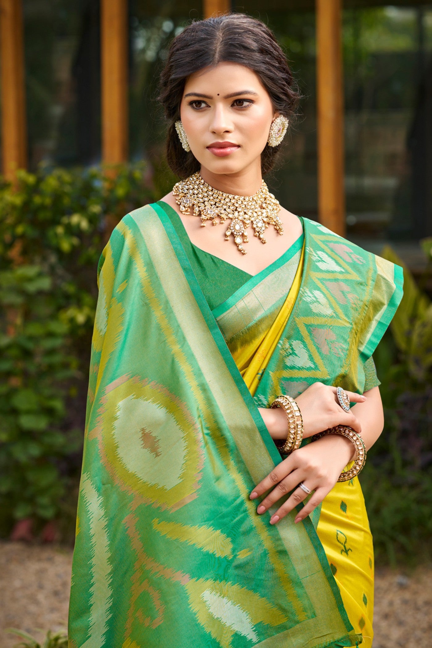 MySilkLove Corn Yellow Ikkat Soft Silk Saree