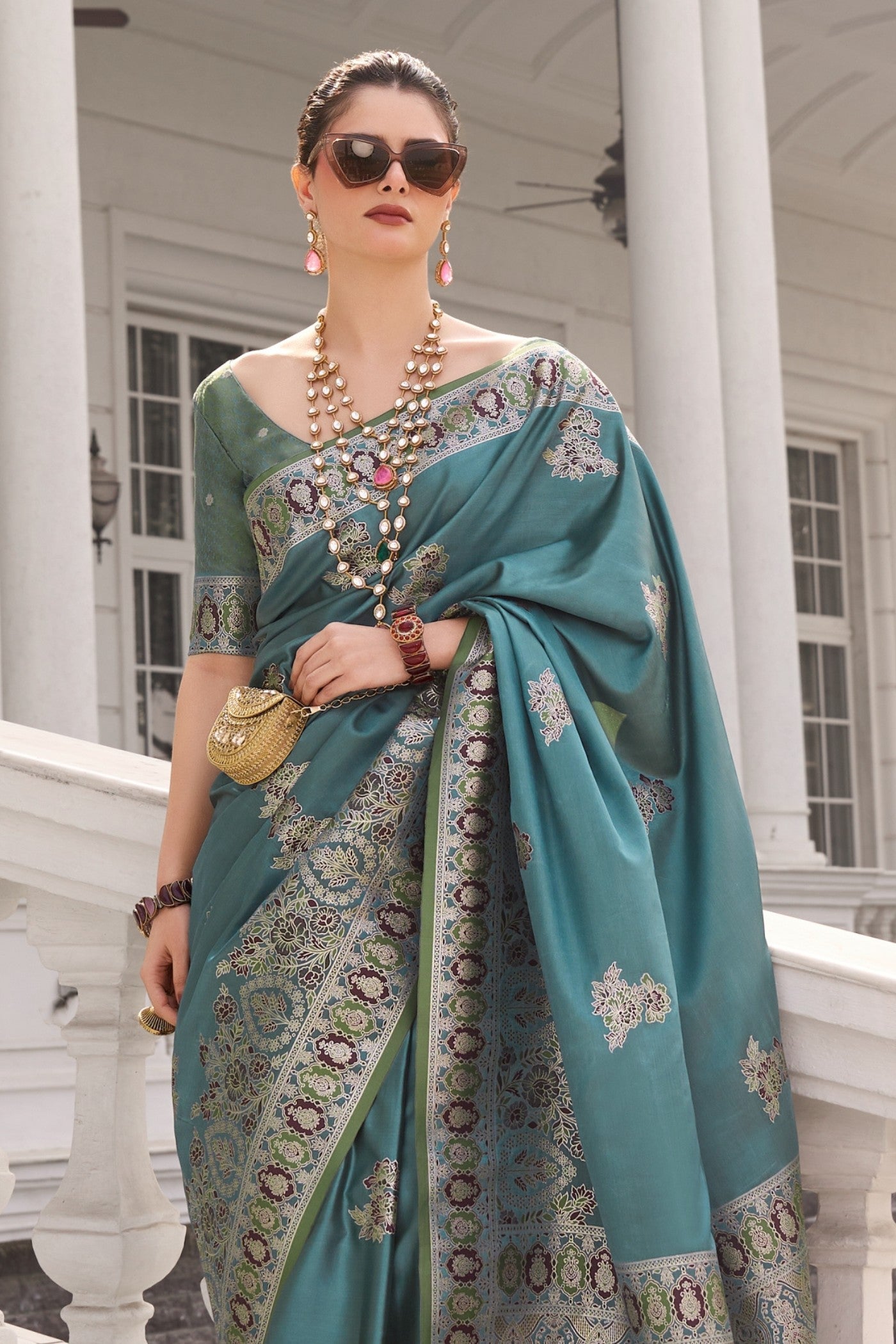 Buy MySilkLove Havelock Blue Woven Banarasi Saree Online