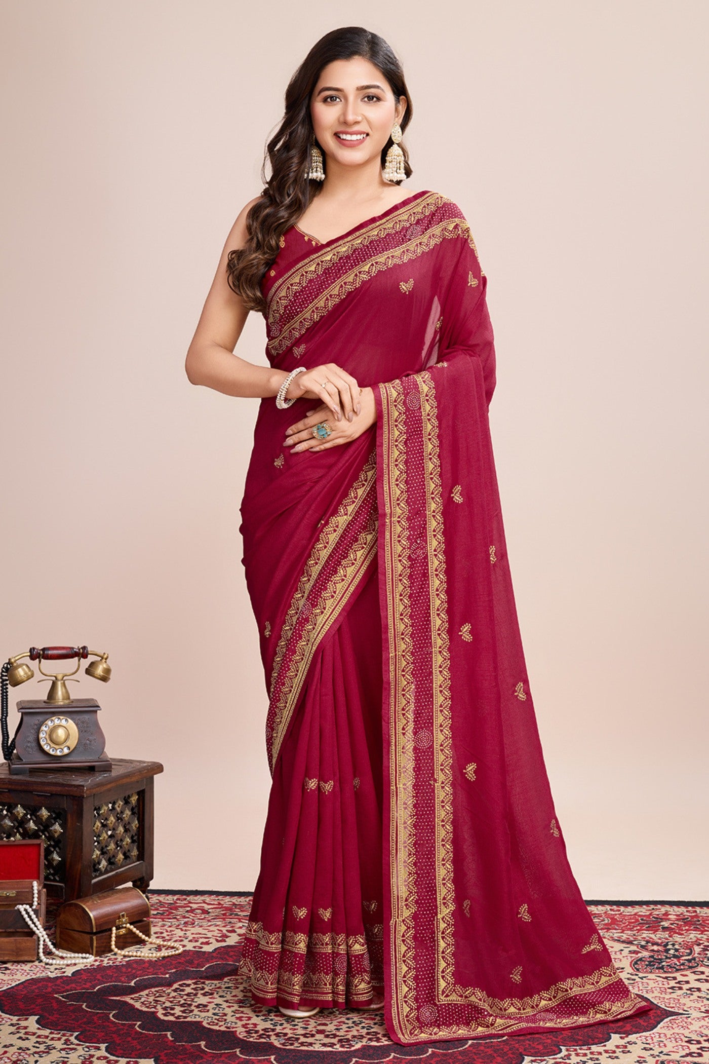 Buy MySilkLove Cardinal Red Designer Partywear Saree Online