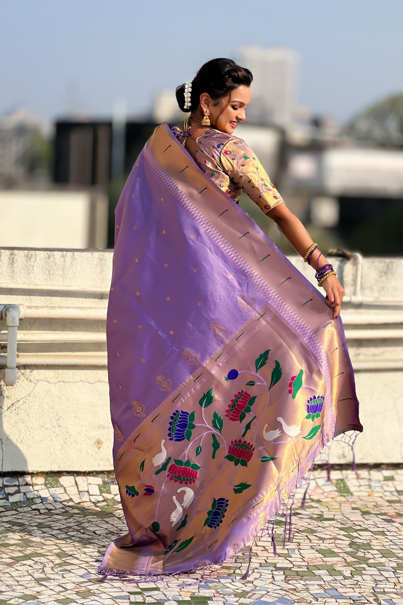 Buy MySilkLove Amaranthine Purple Woven Tissue Paithani Saree Online