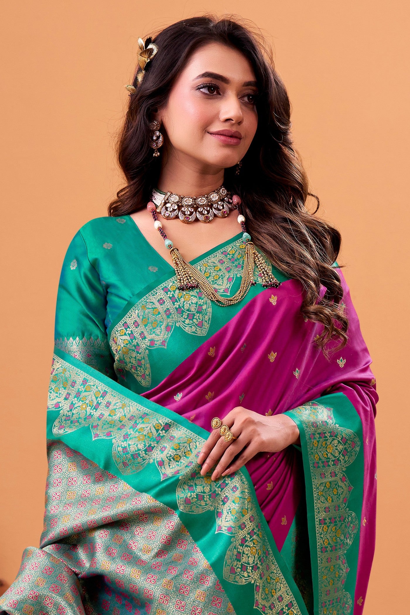 MySilkLove Jam Purple Woven Satin Soft Silk Saree