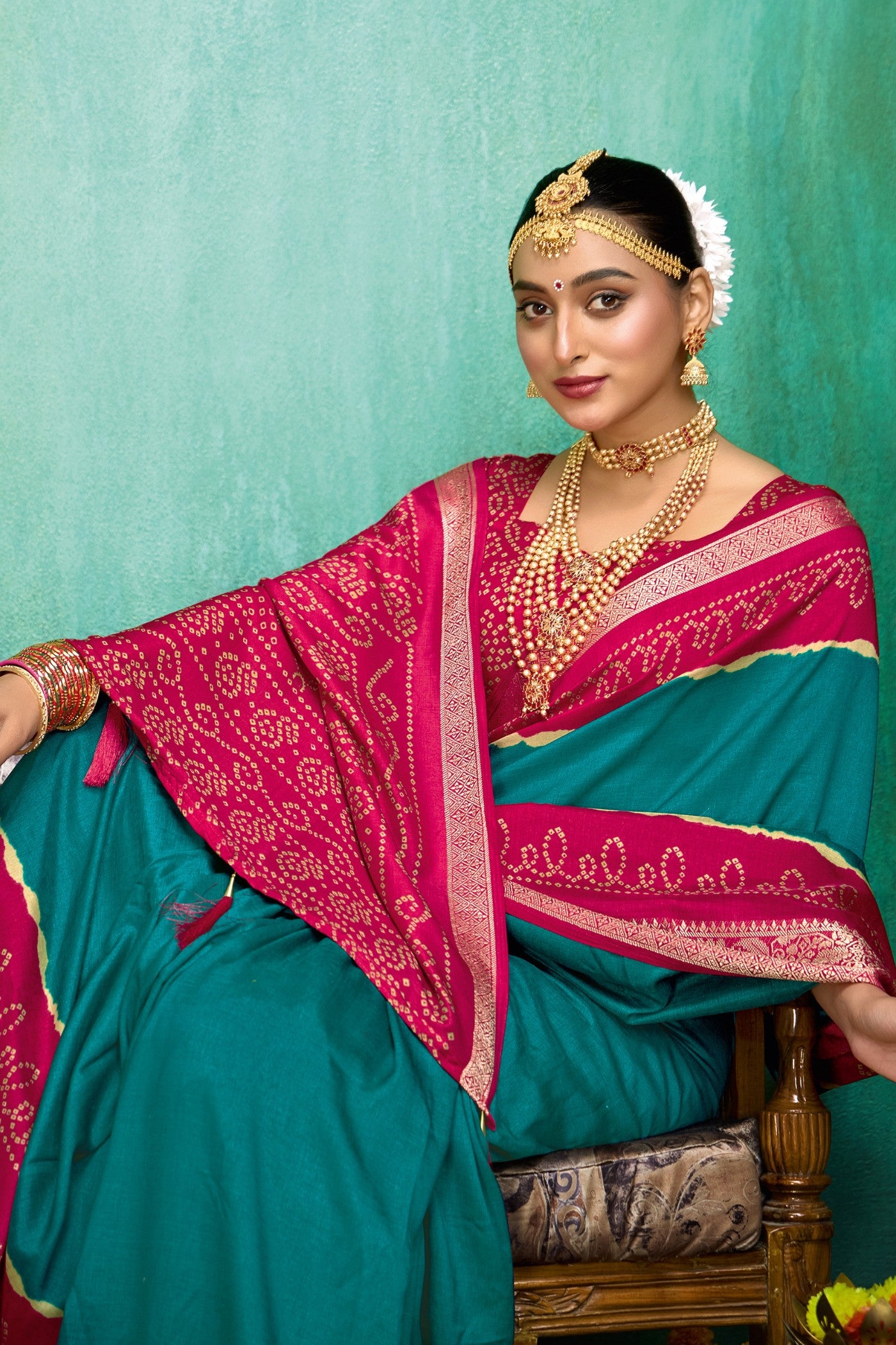 Buy MySilkLove Ateneo Blue Tussar Bandhani Silk Saree Online