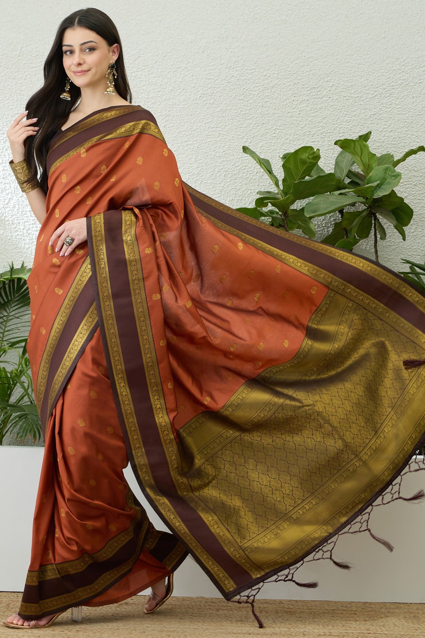 Buy MySilkLove Auburn Brown Banarasi Woven Soft Silk Saree Online