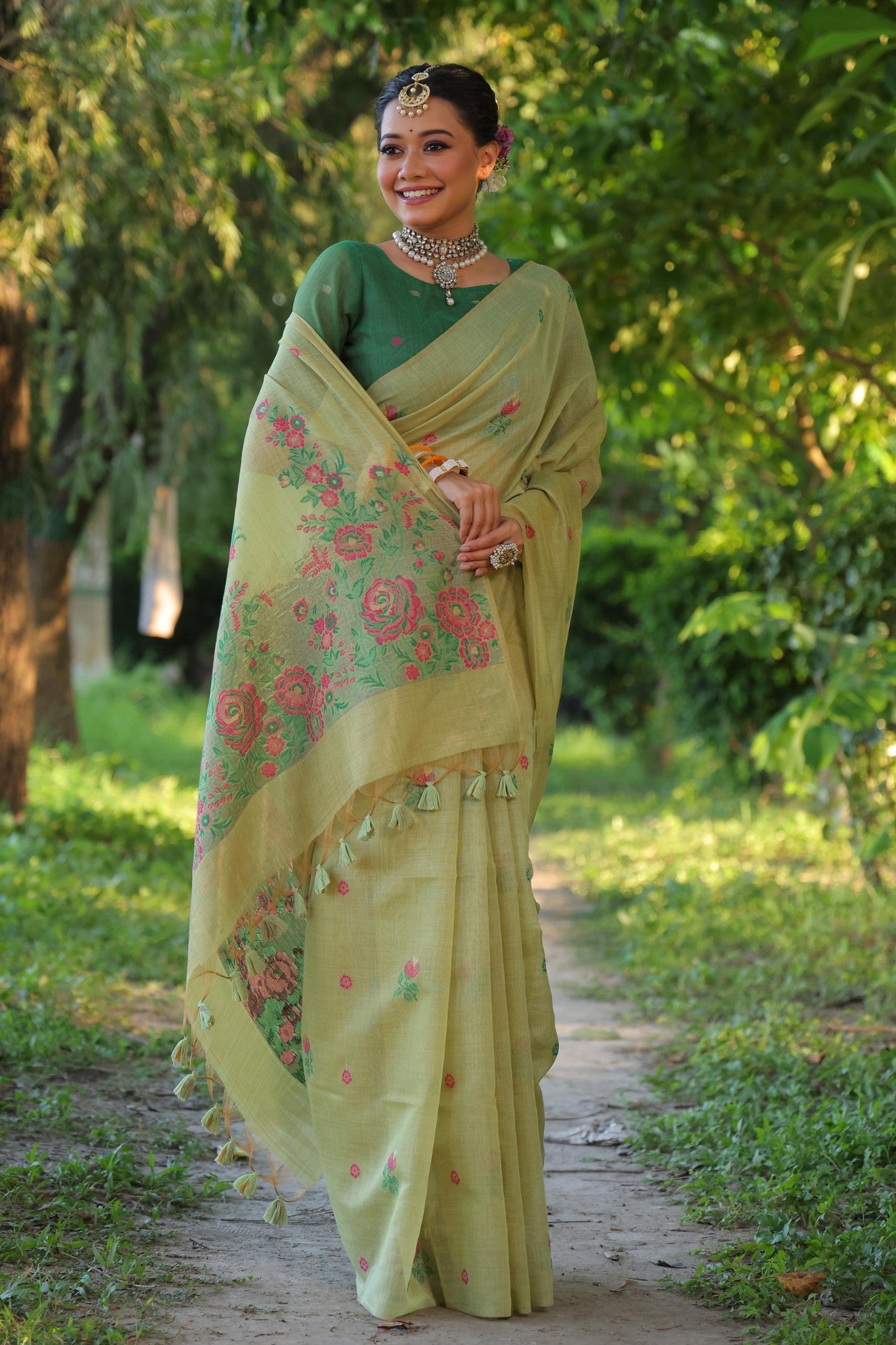 Buy MySilkLove Primrose Green Muga Cotton Saree Online