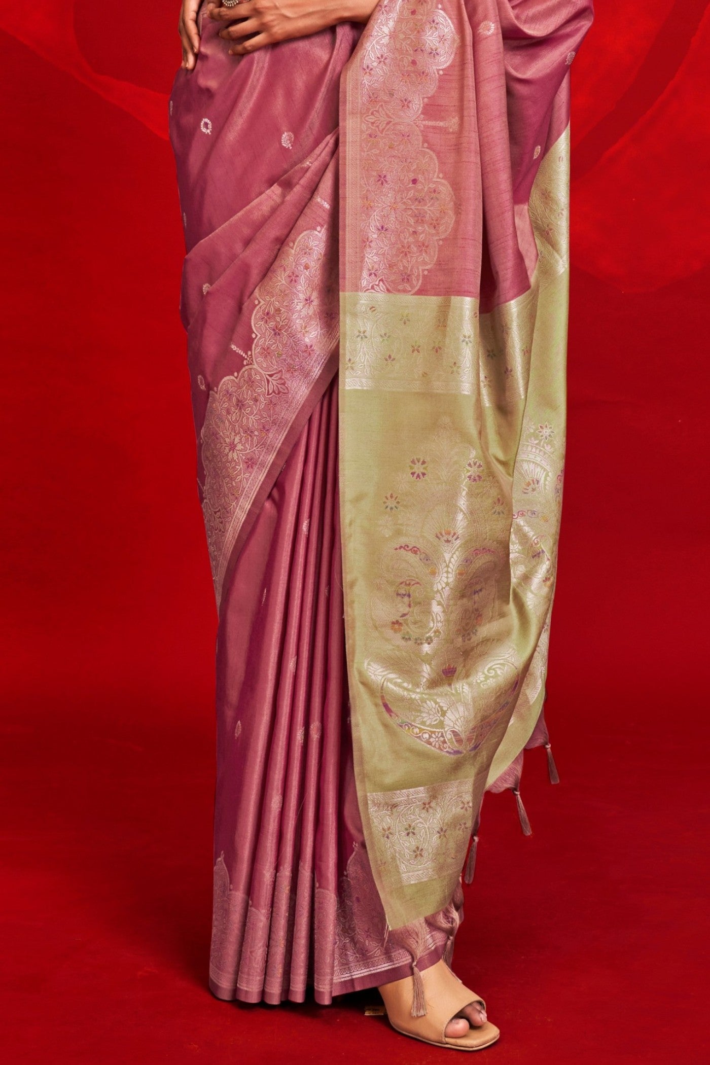 Buy MySilkLove Shimmering Blush Pink Tussar Handloom Silk Saree Online