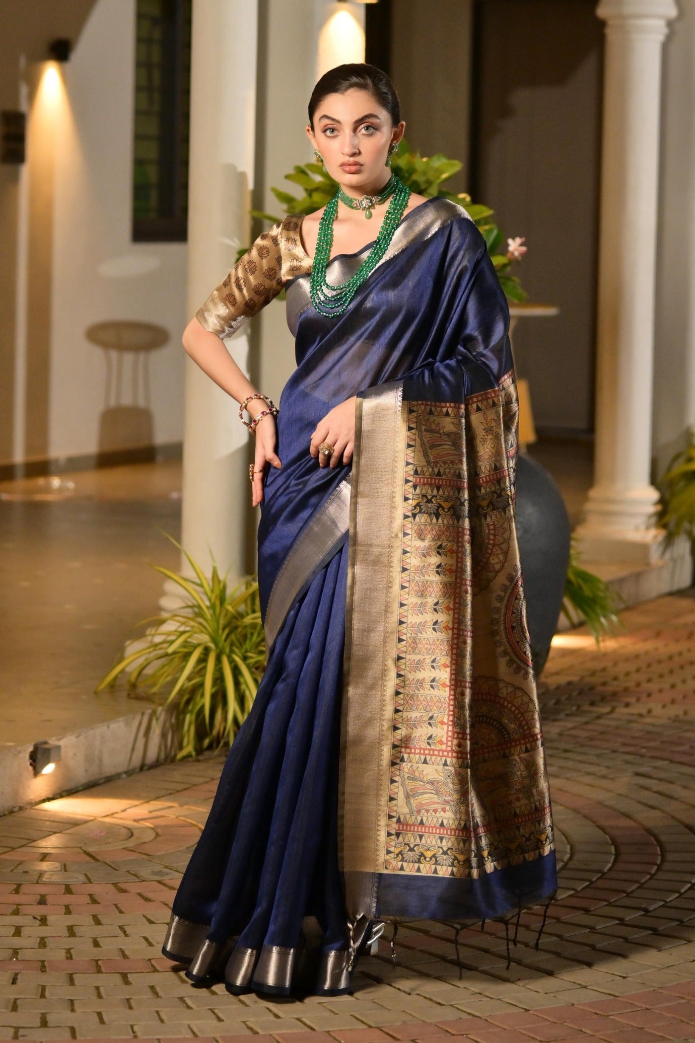 Buy MySilkLove Navy Blue Tussar Silk Saree Online