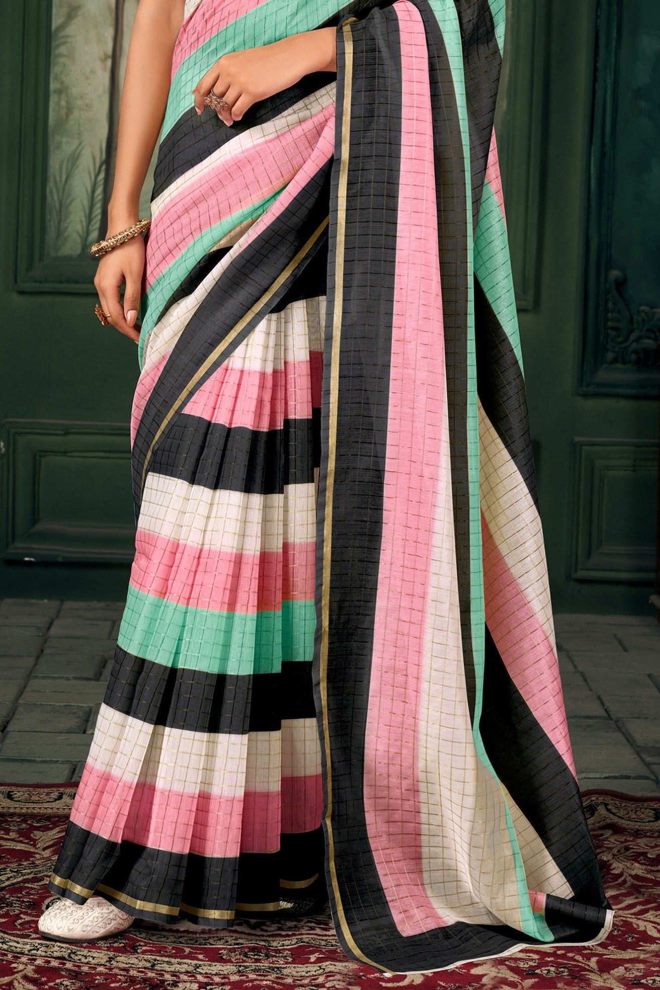 Buy MySilkLove Bunker Black Chanderi Linen Saree Online