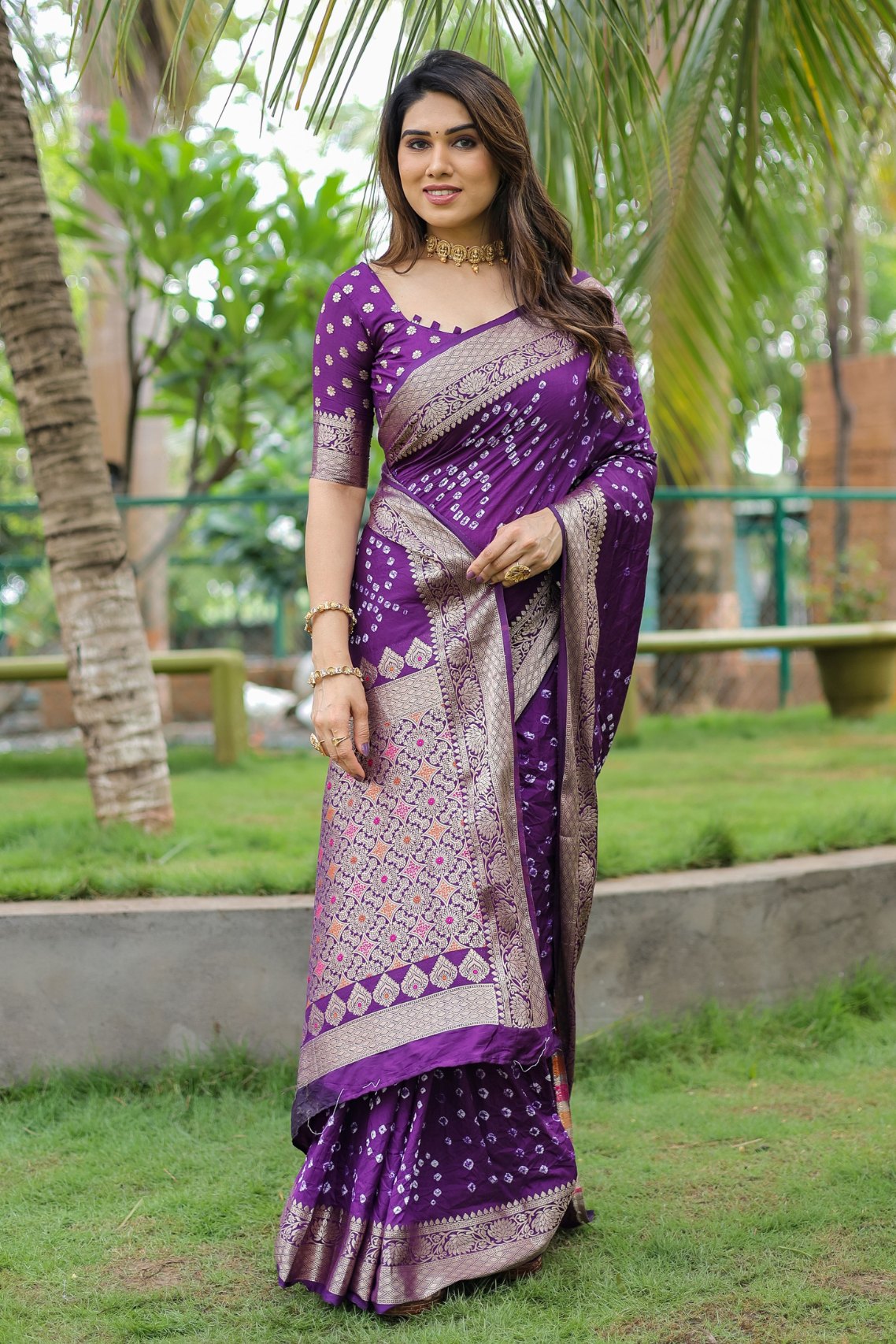 Buy MySilkLove Eminence Purple Woven Bandhani Dola Silk Saree Online