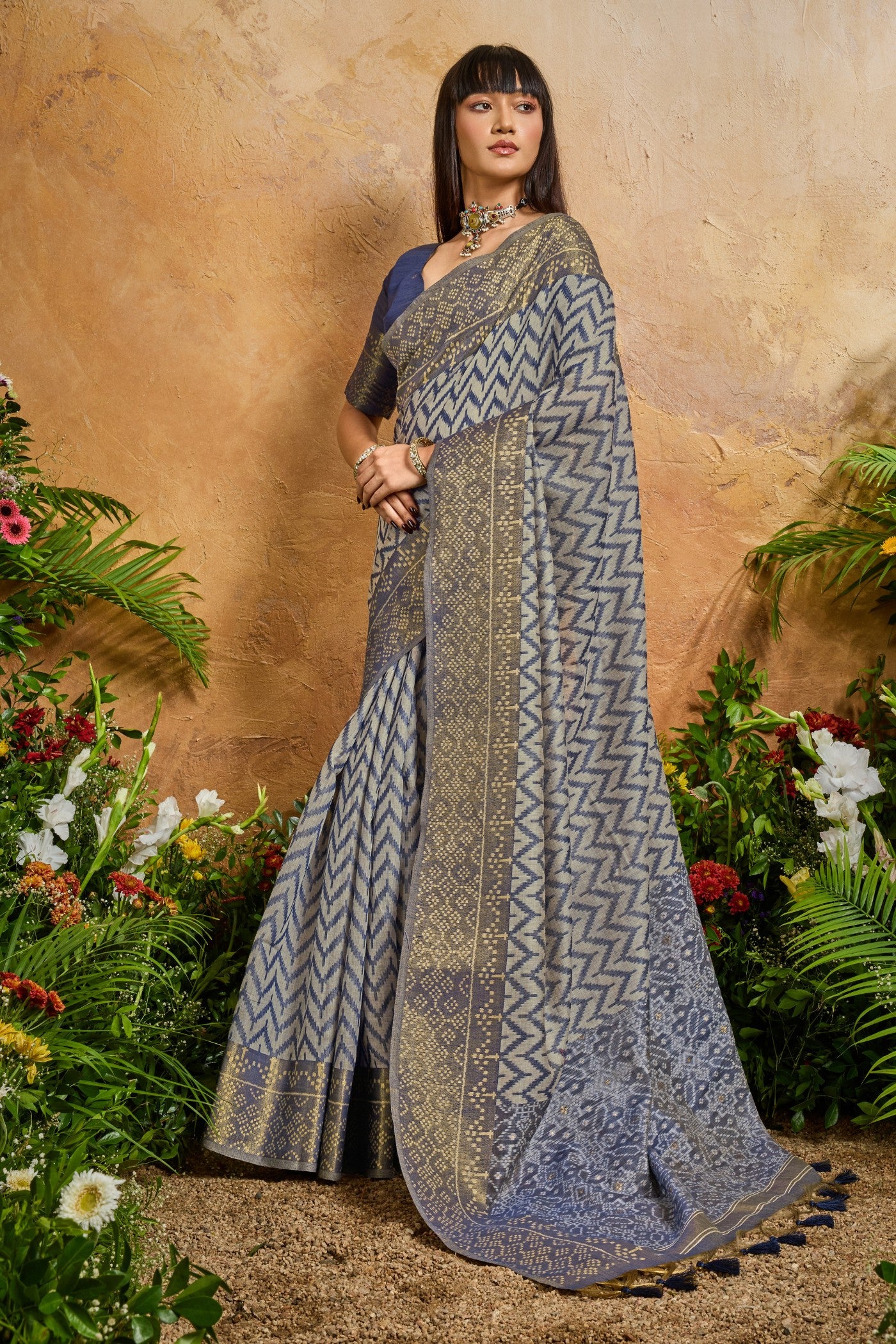 Buy MySilkLove Carolina Blue Cotton Handloom Patola Saree Online