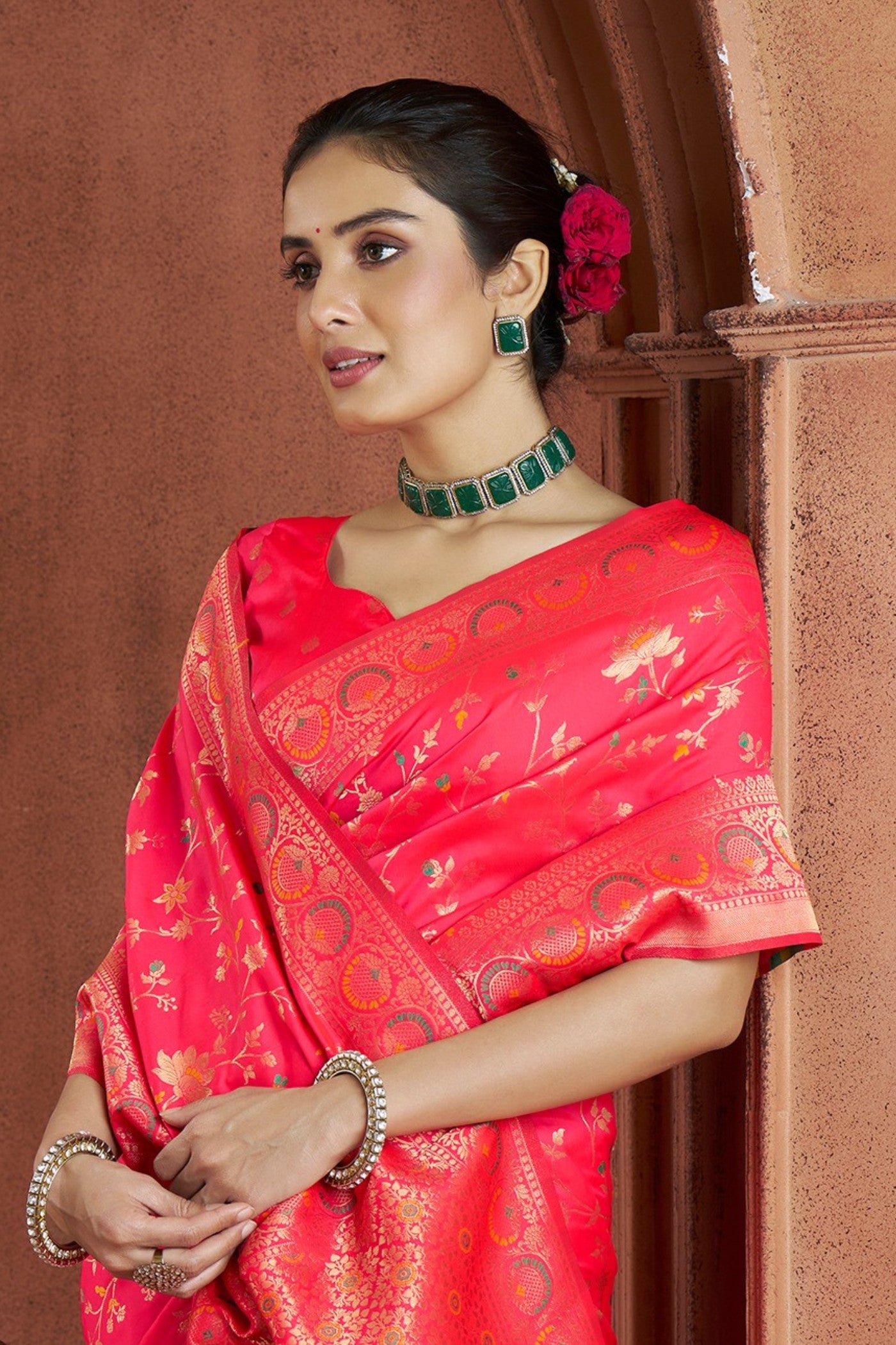 Buy MySilkLove Rose Pink Woven Banarasi Saree Online