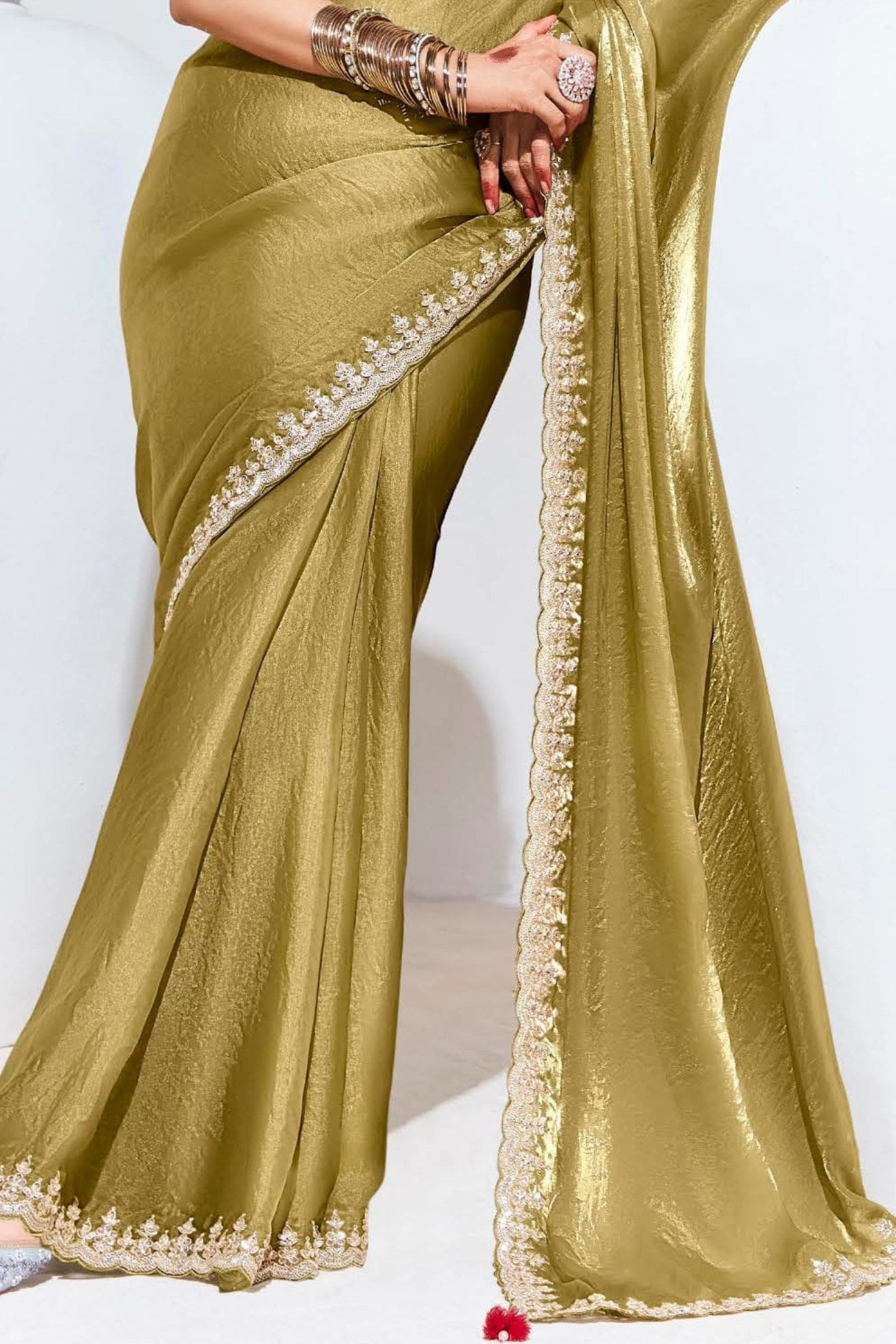 Buy MySilkLove Kumera Yellow Tissue Organza Designer Partywear Saree Online