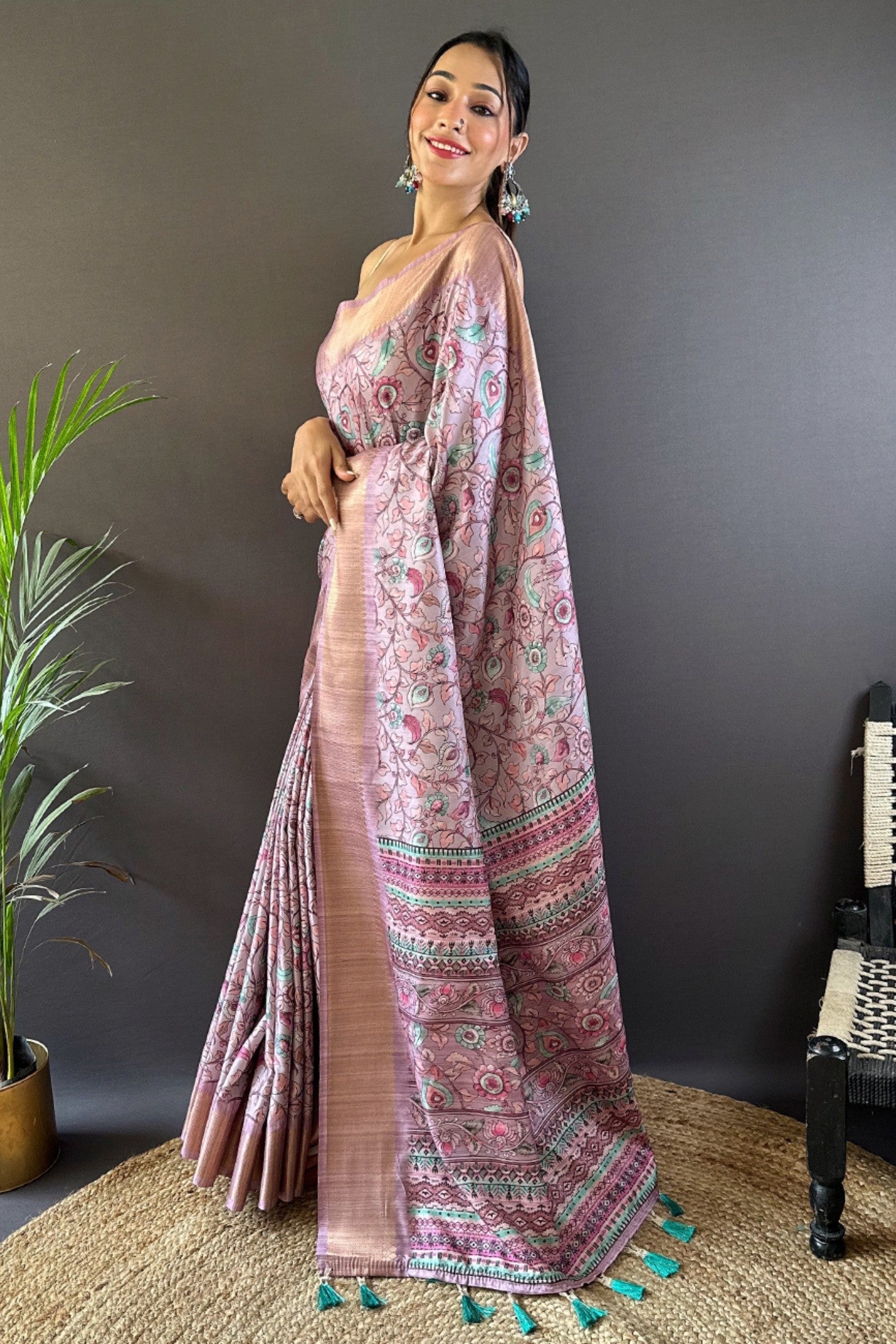 Buy MySilkLove Blssom Pink Printed Tussar Silk Saree Online