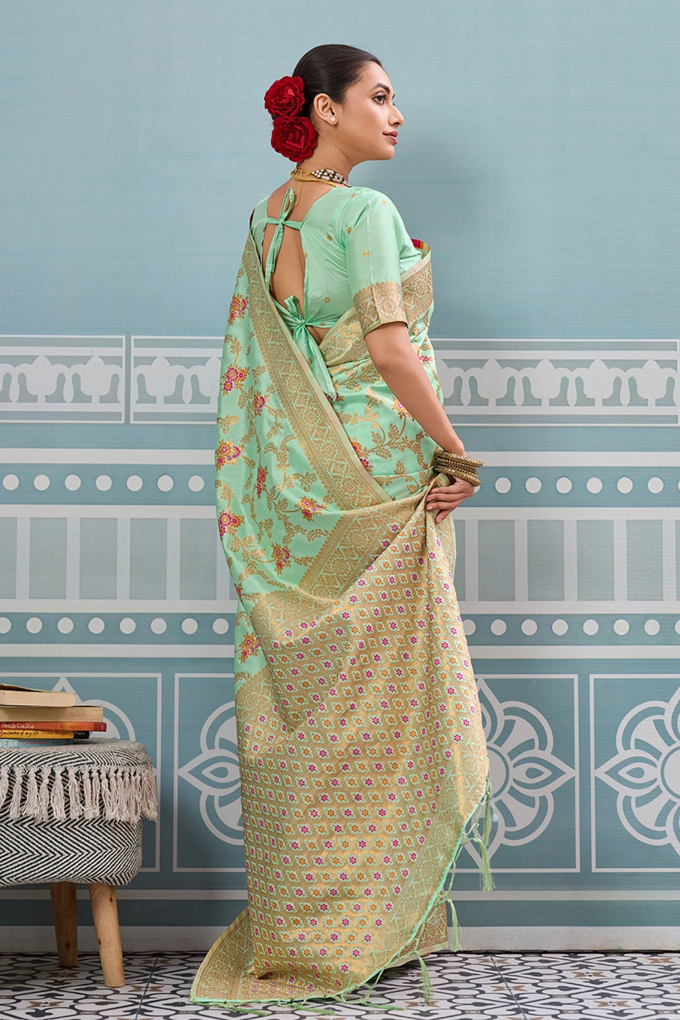 Buy MySilkLove Artichoke Green Woven Banarasi Saree Online