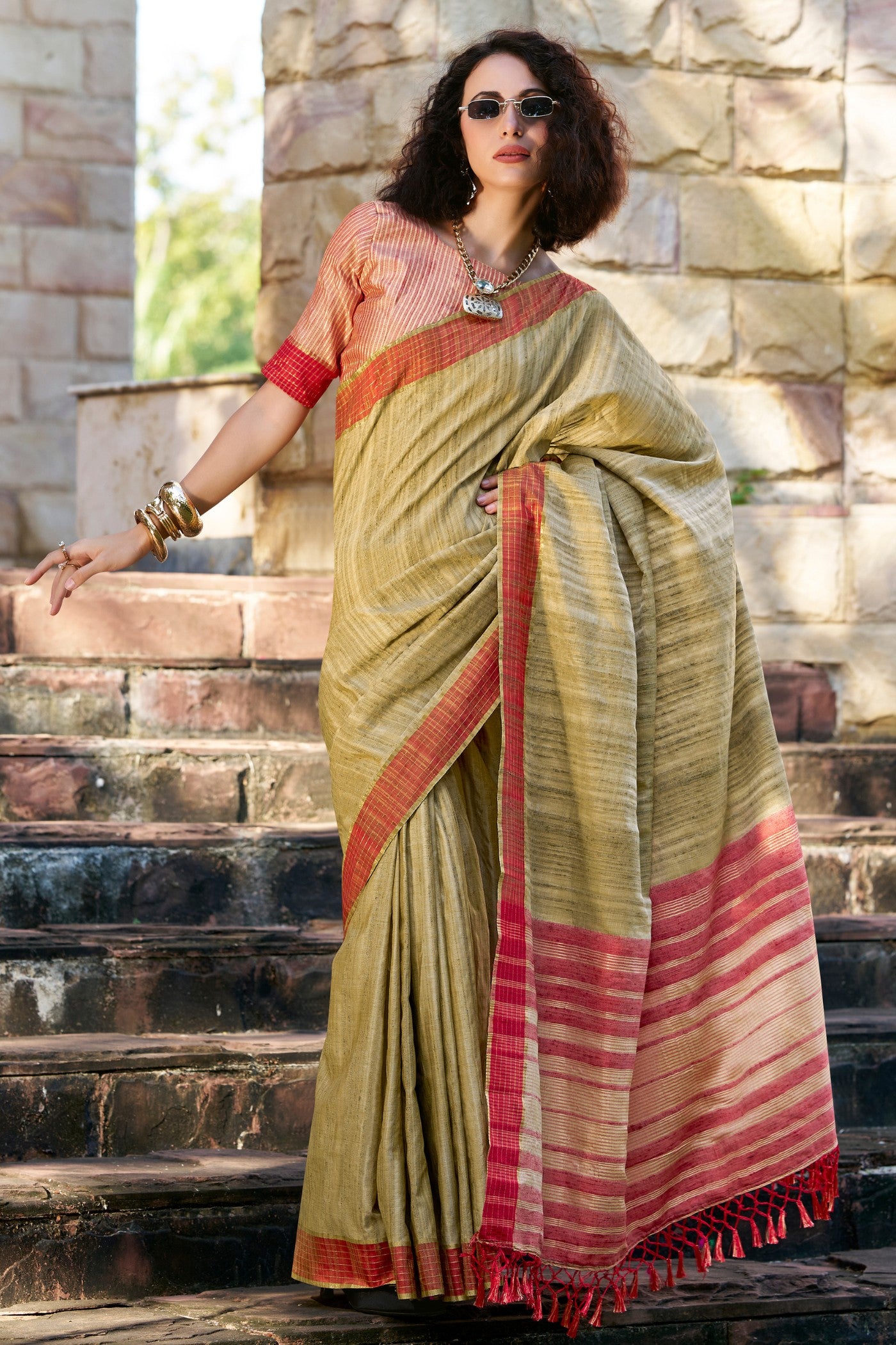 Buy MySilkLove Barley Corn Green Handloom Katan Saree Online