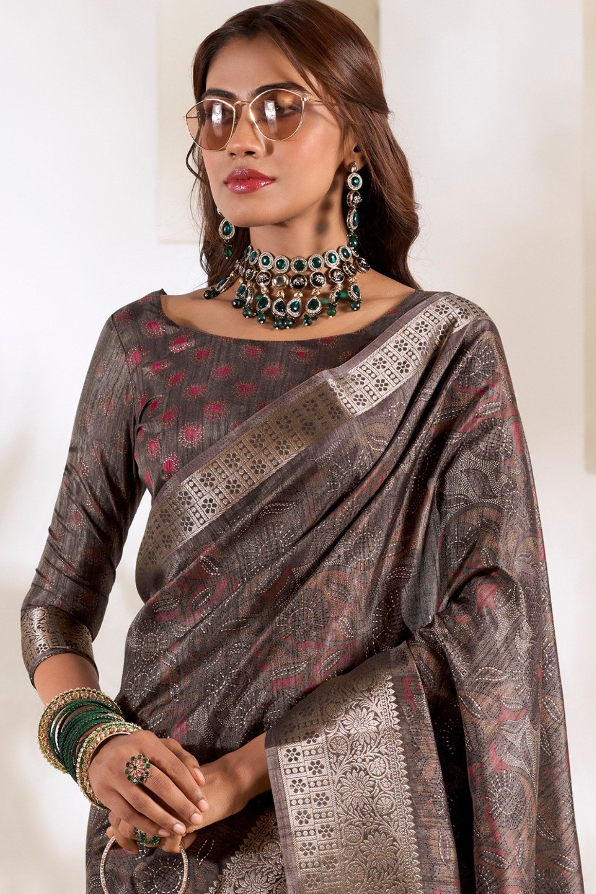 Buy MySilkLove Almond Frost Brown Soft Dola Silk Saree Online