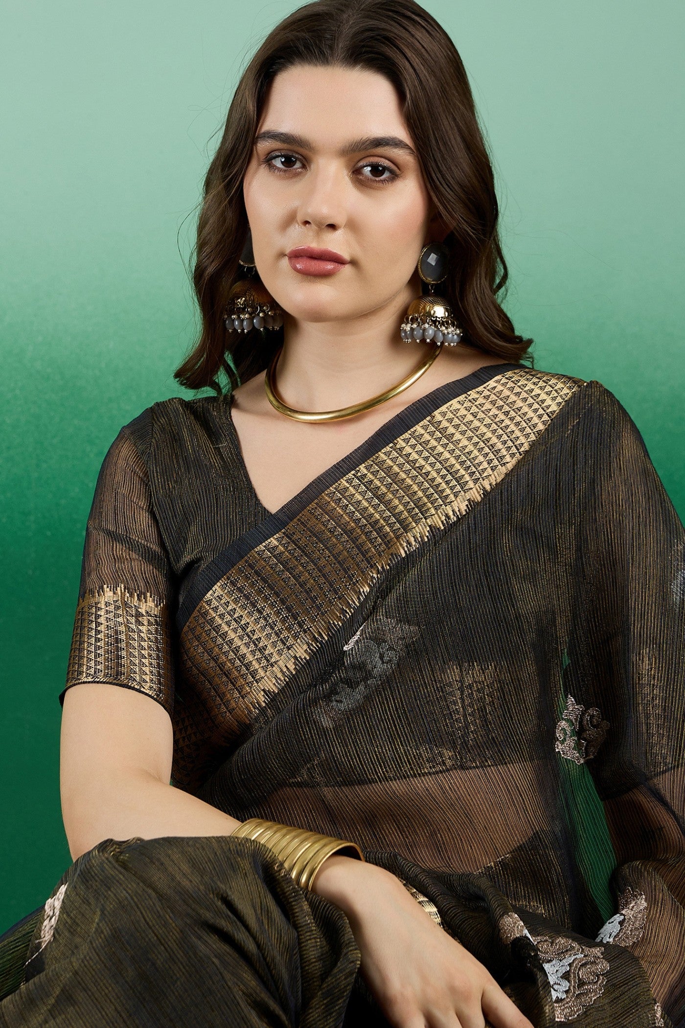 Buy MySilkLove Coral Black  Organza Saree Online