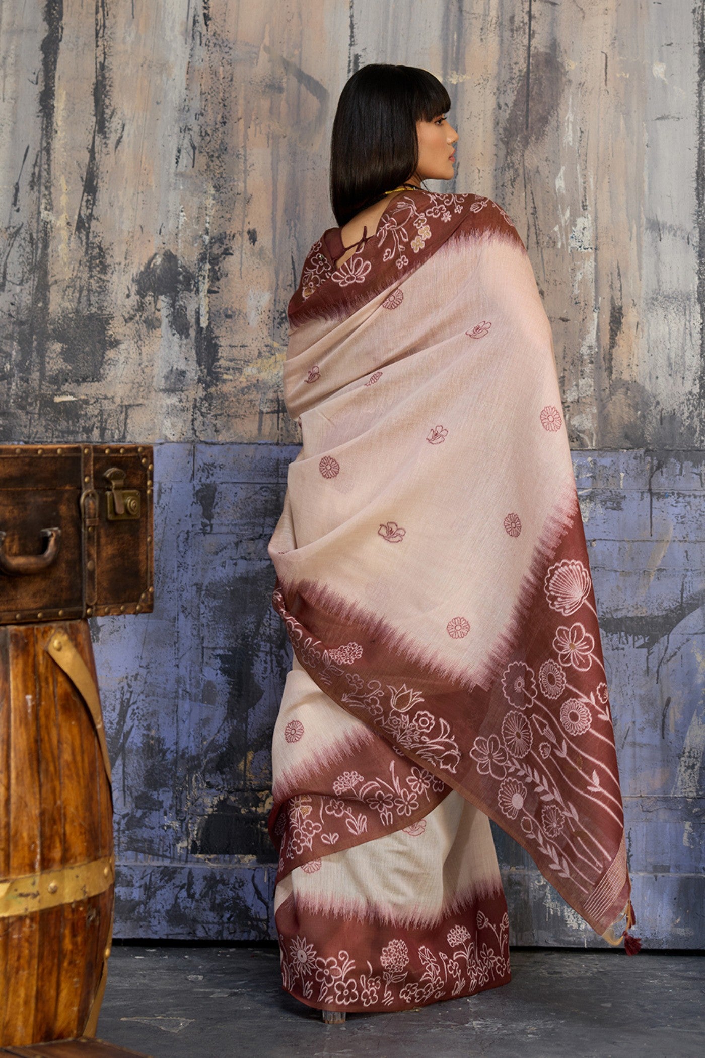Buy MySilkLove Caramel Brown Handloom Munga Cotton Saree Online