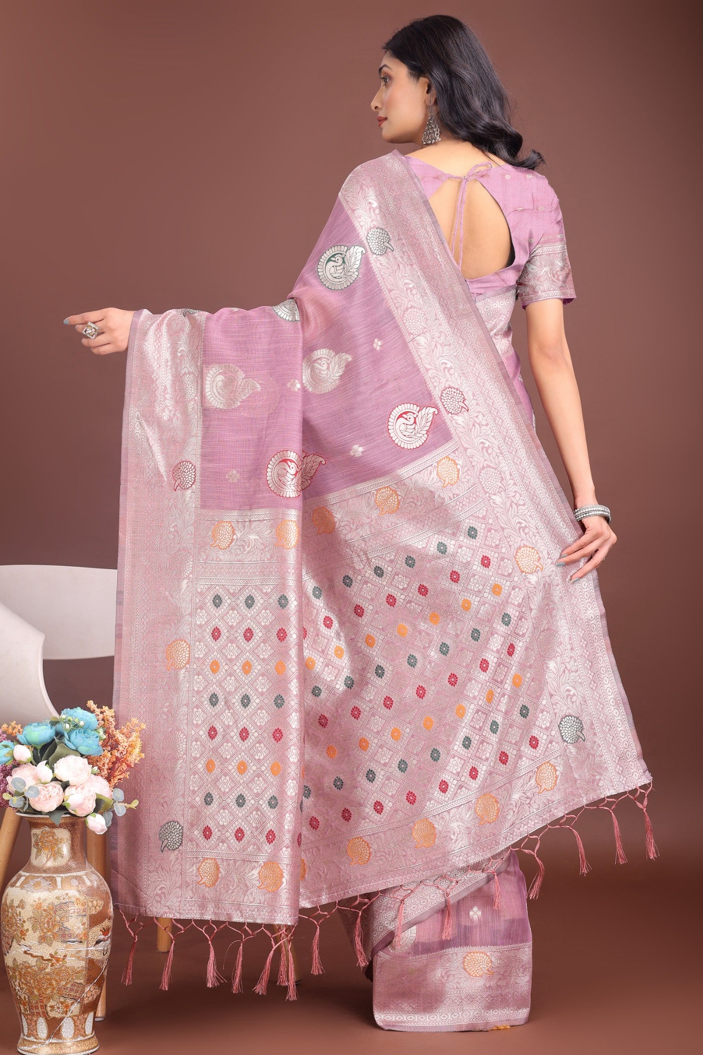 Buy MySilkLove Lily Purple Linen Cotton Saree Online