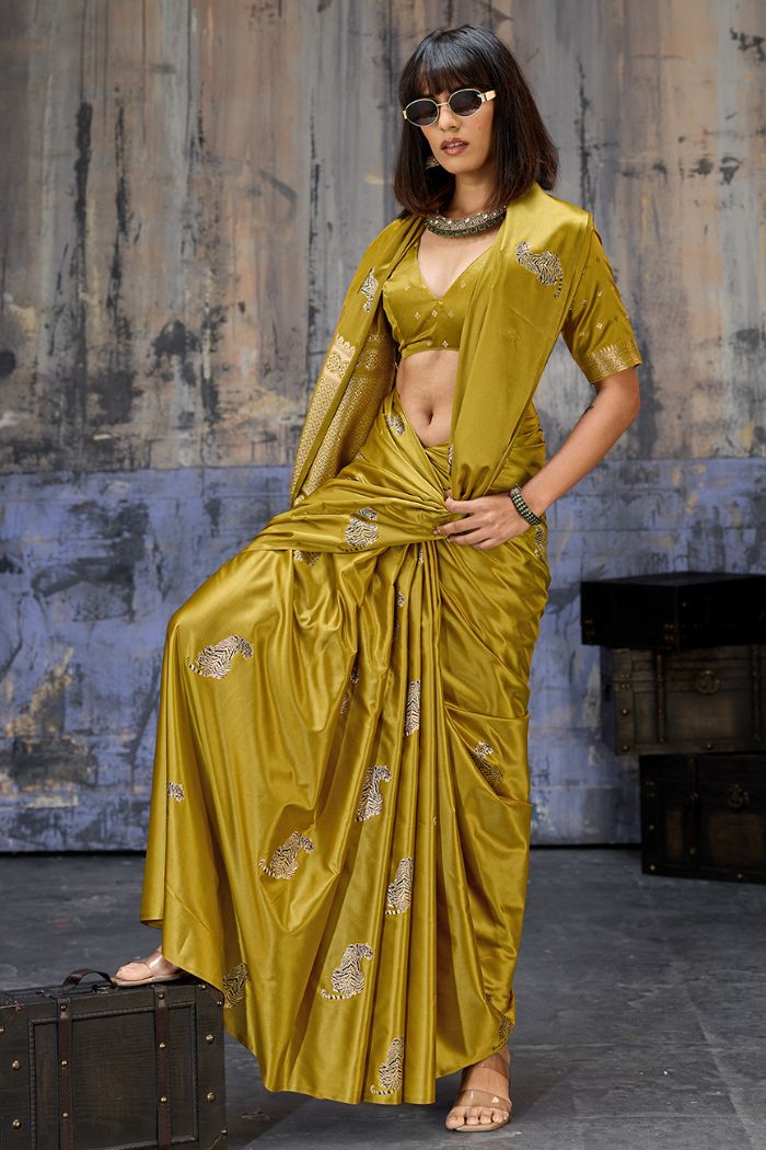 Buy MySilkLove Honey Yellow Handloom Satin Soft Silk Saree Online