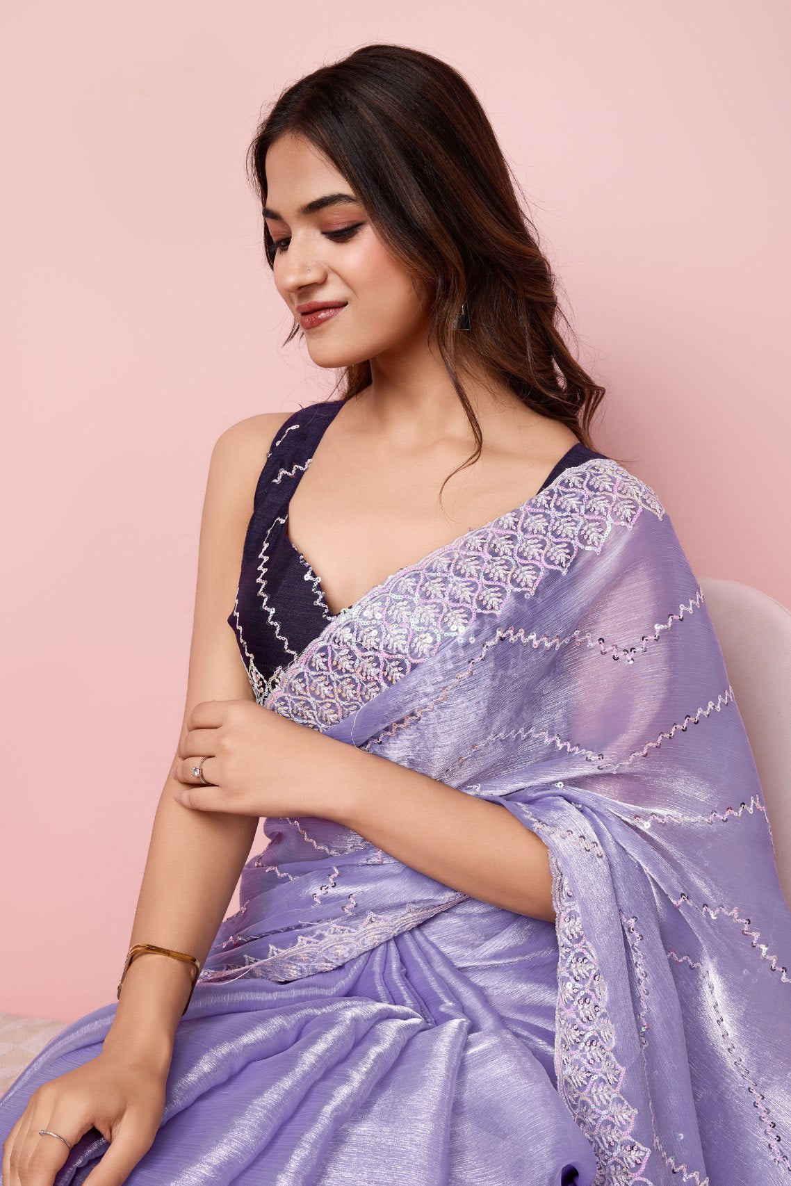 Buy MySilkLove Wisteria Purple Designer Partywear Saree Online