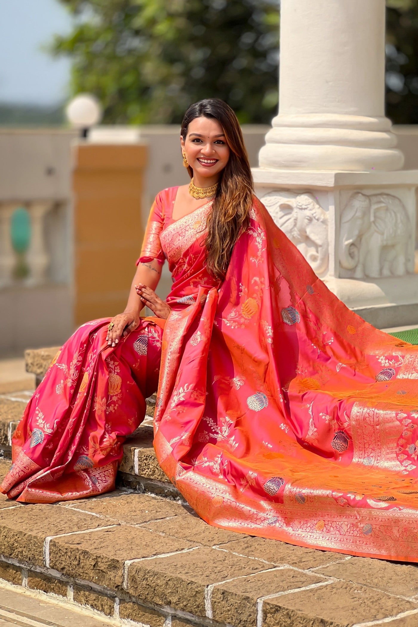 Buy MySilkLove Gajri Orange Woven Banarasi Saree Online