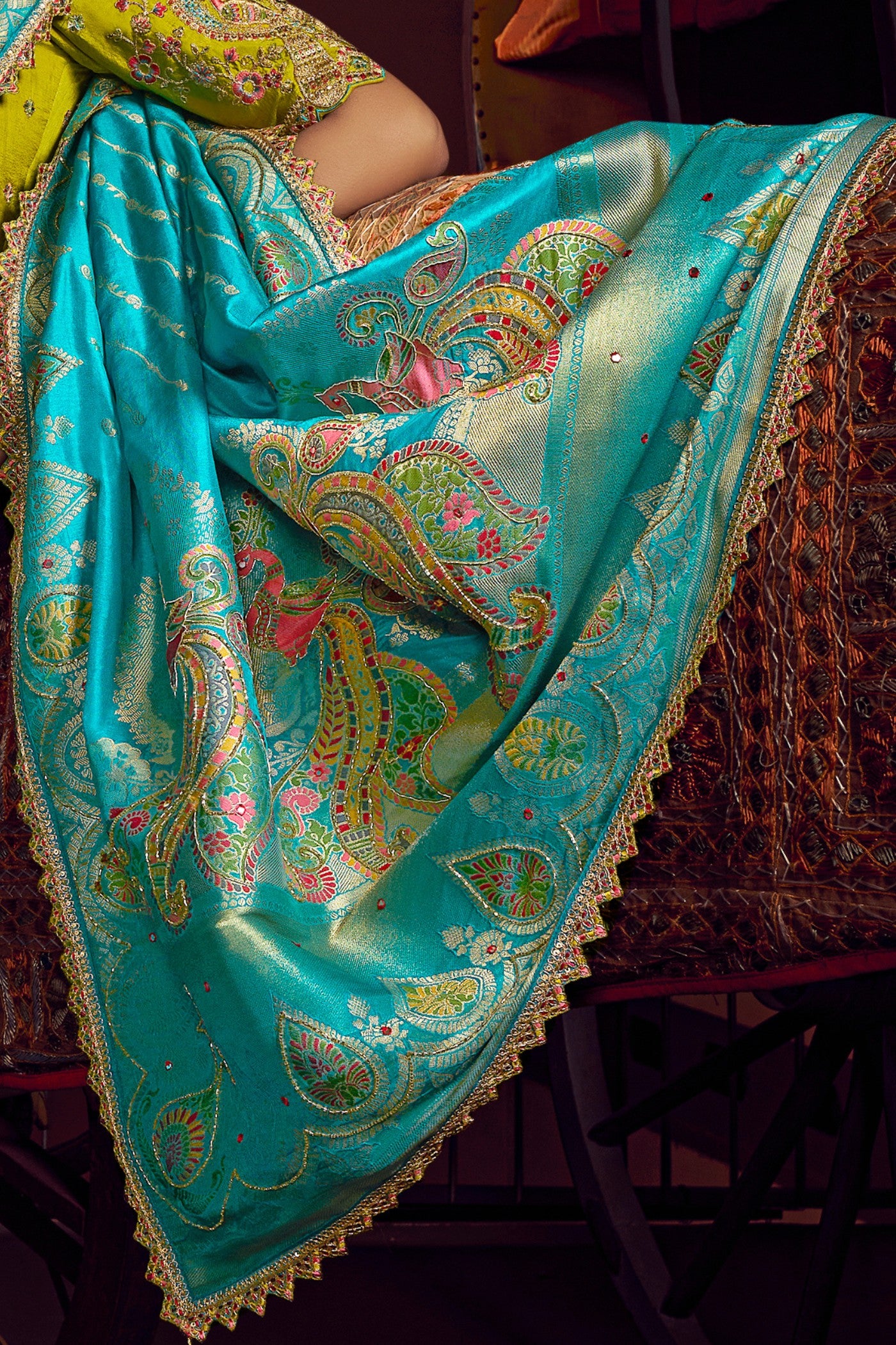 Buy MySilkLove Genoa Blue Designer Banarasi Dola Silk Saree Online