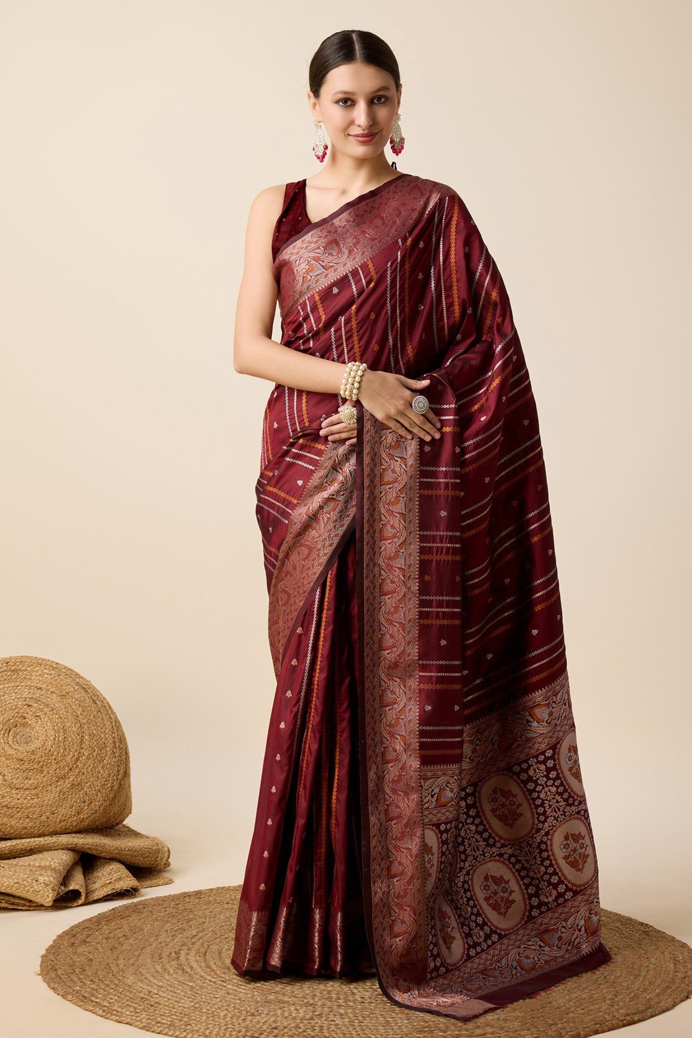 Buy MySilkLove Rosewood Maroon Zari Woven Banarasi Saree Online