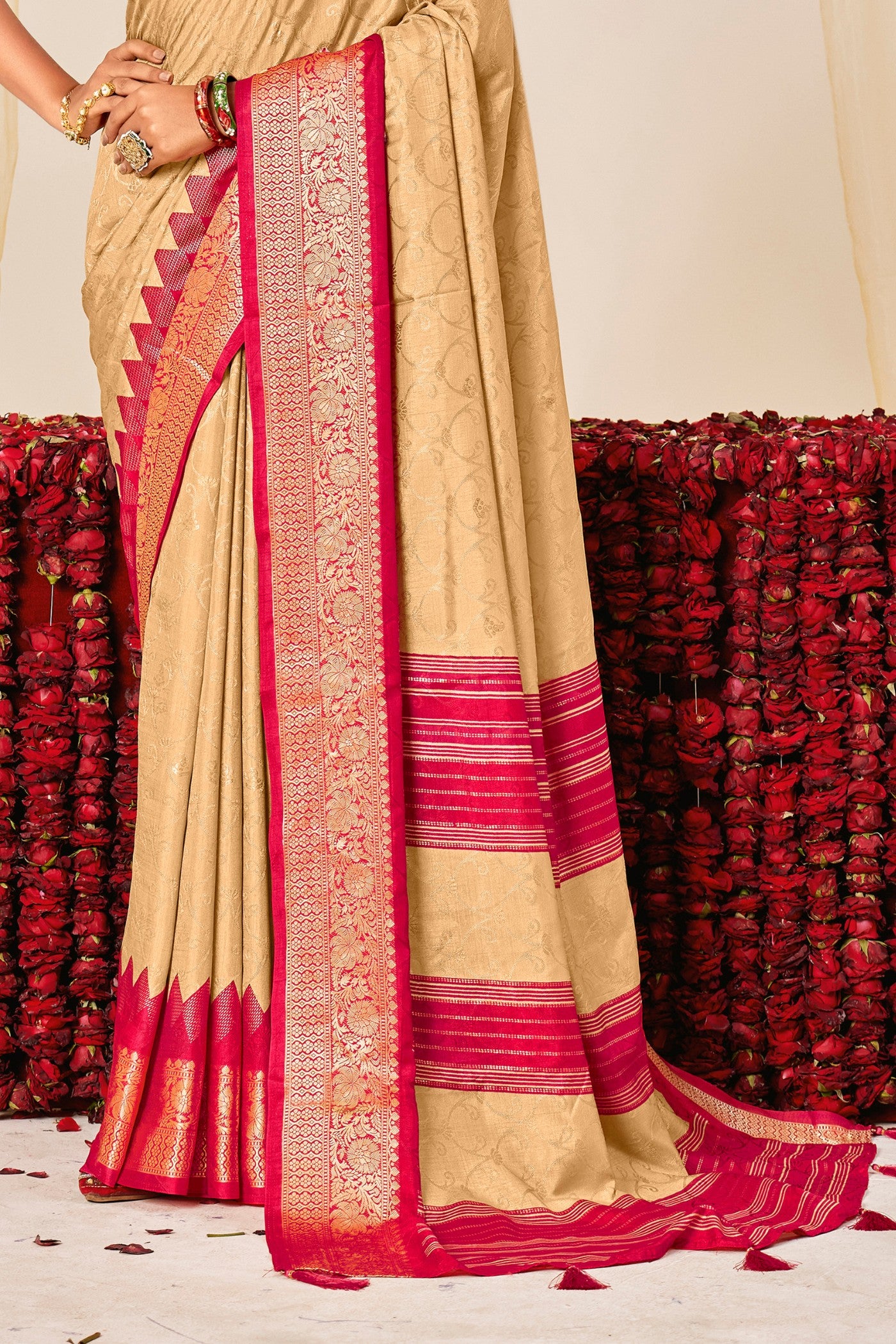 Buy MySilkLove Bone Cream Tussar Printed Silk Saree Online