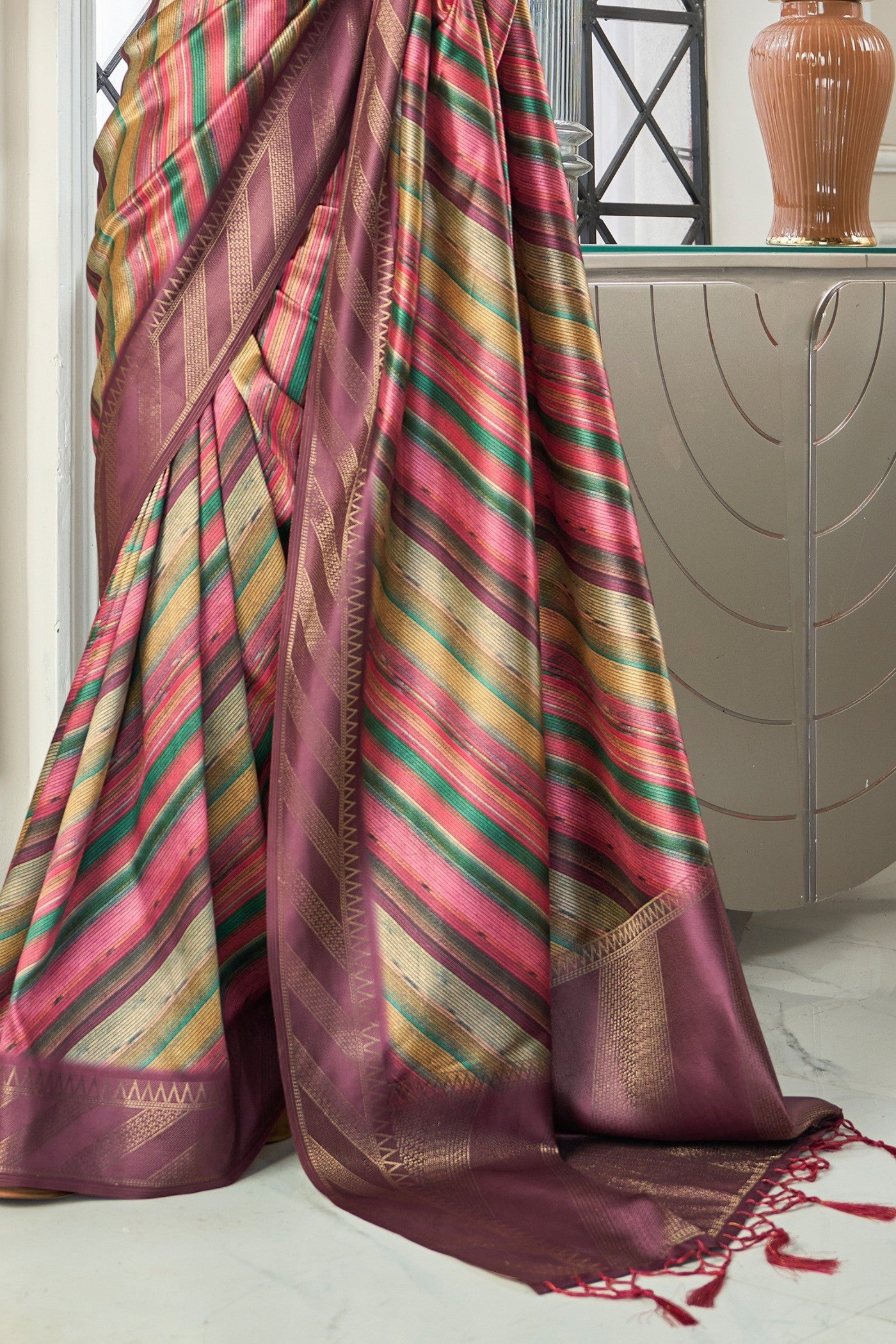 Buy MySilkLove Roman Coffee Brown Digital Printed Banarasi Saree Online