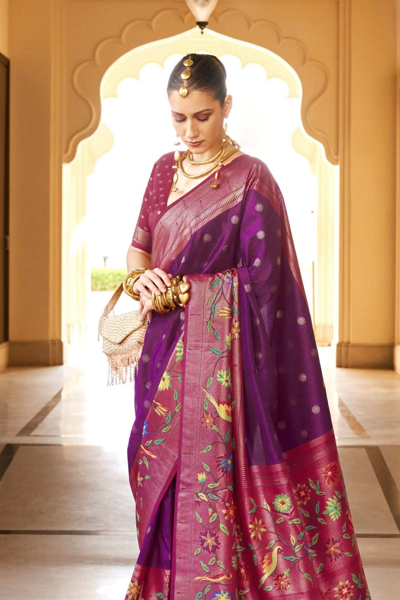 Buy MySilkLove Wine Berry Purple Woven Paithani Designer Saree Online