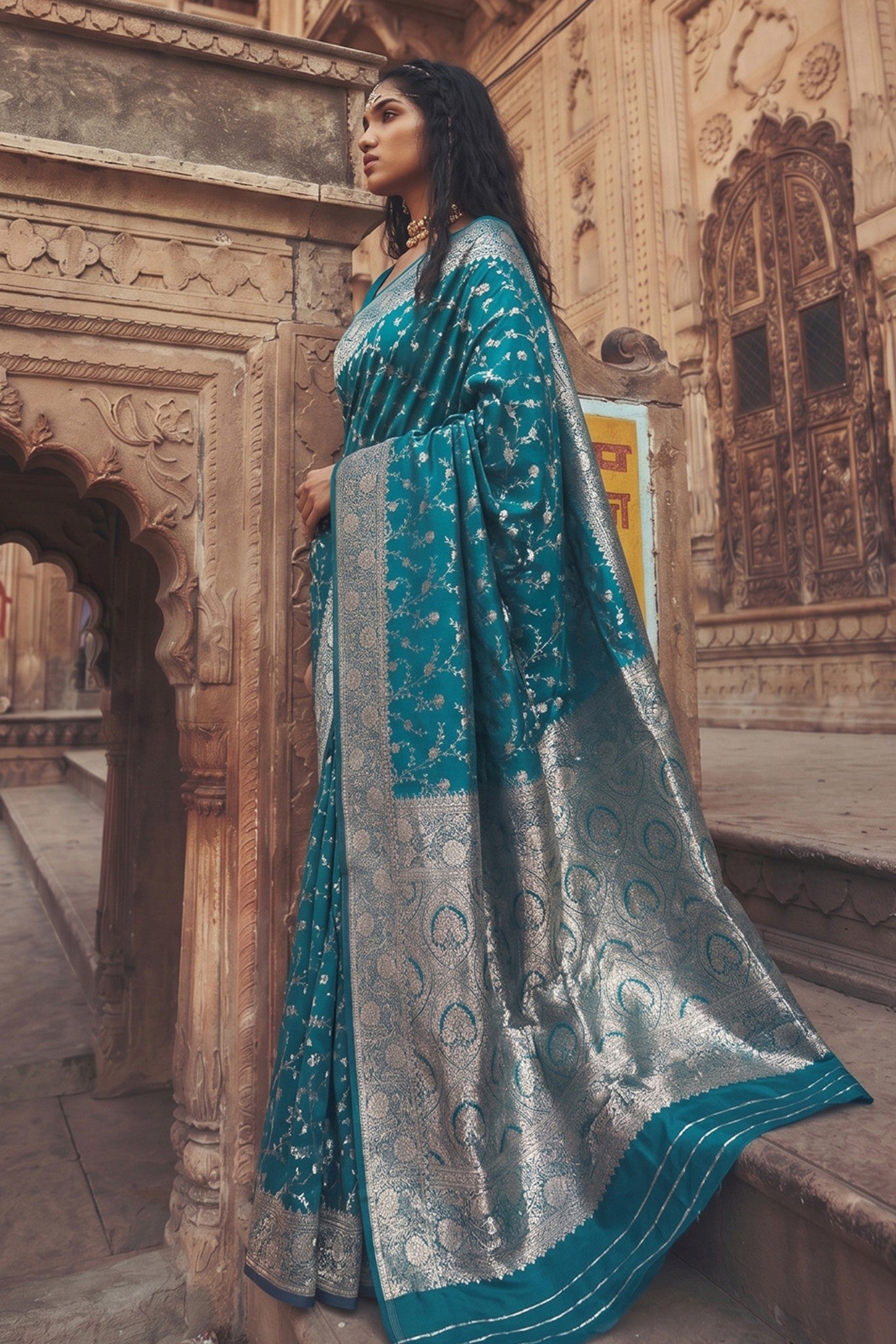 Buy MySilkLove Dodger Blue Woven Banarasi Saree Online