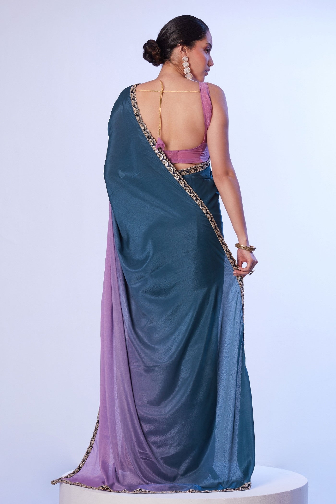 Buy MySilkLove Spruce Blue and Purple Designer Partywear Saree Online