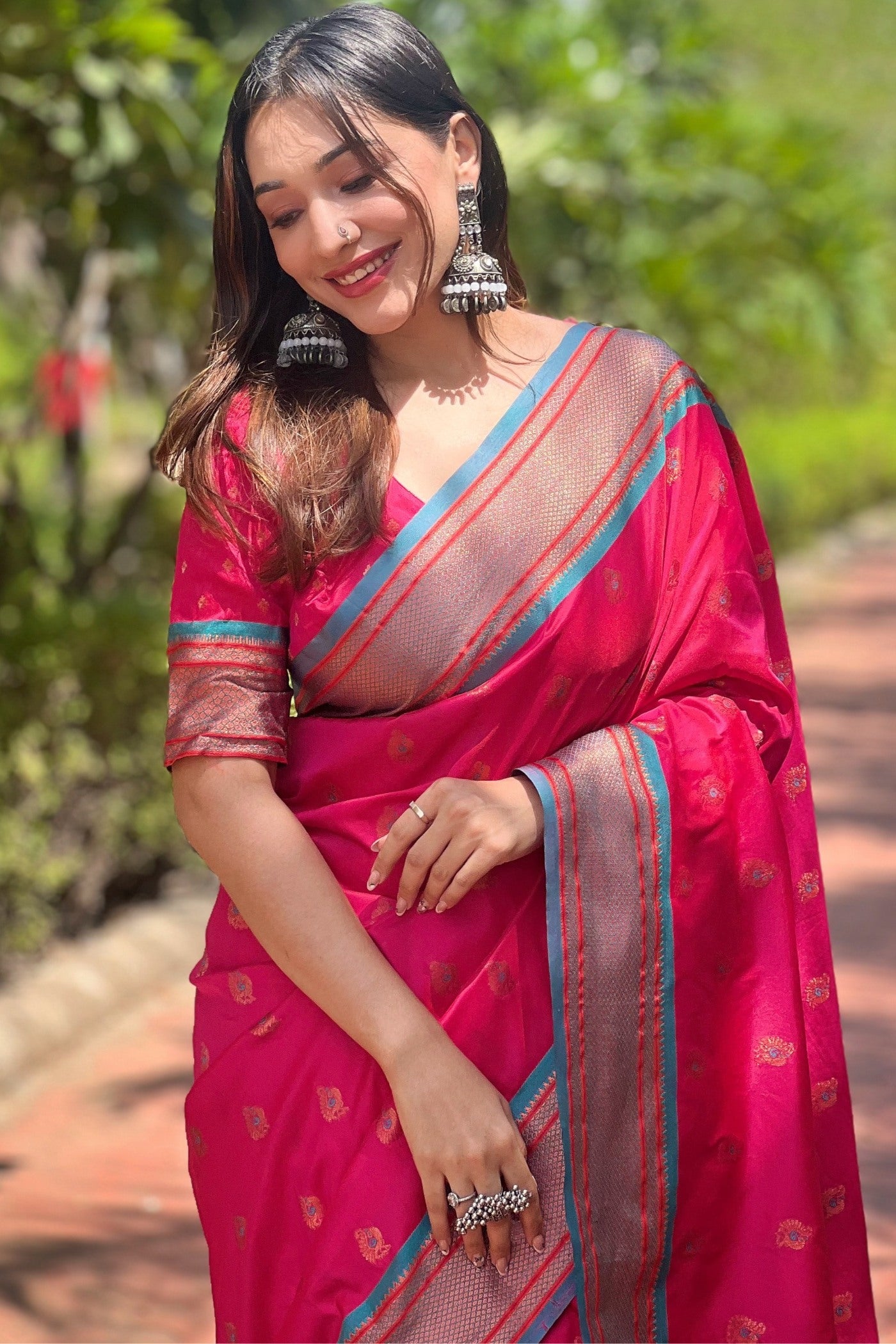 Buy MySilkLove Hibiscus Pink Woven Paithani Saree Online