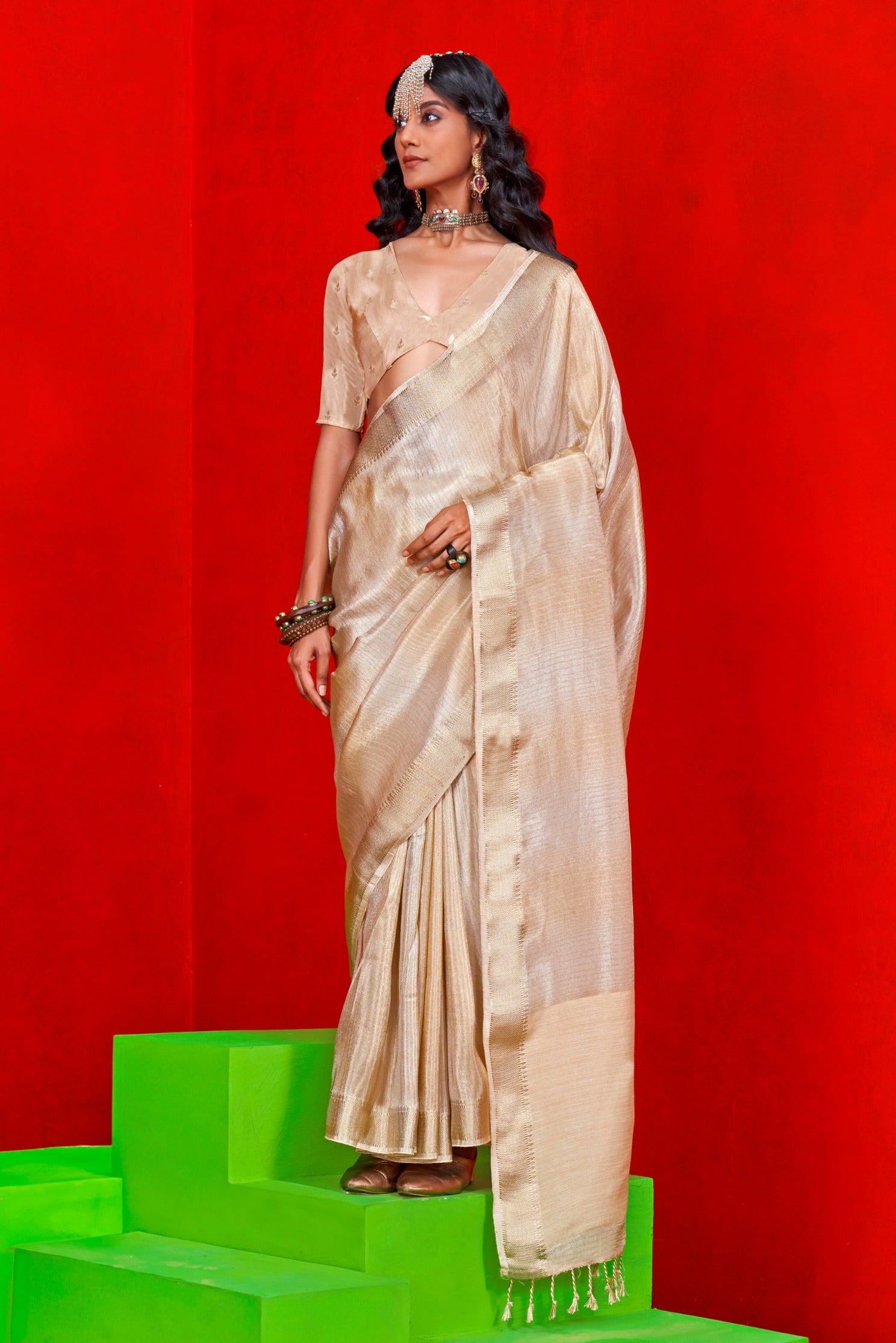 Buy MySilkLove Almond Cream Tissue Handloom Saree Online