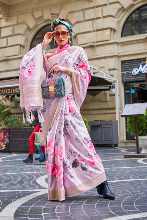 Clam Shell Pink Handloom Gaji Silk Saree