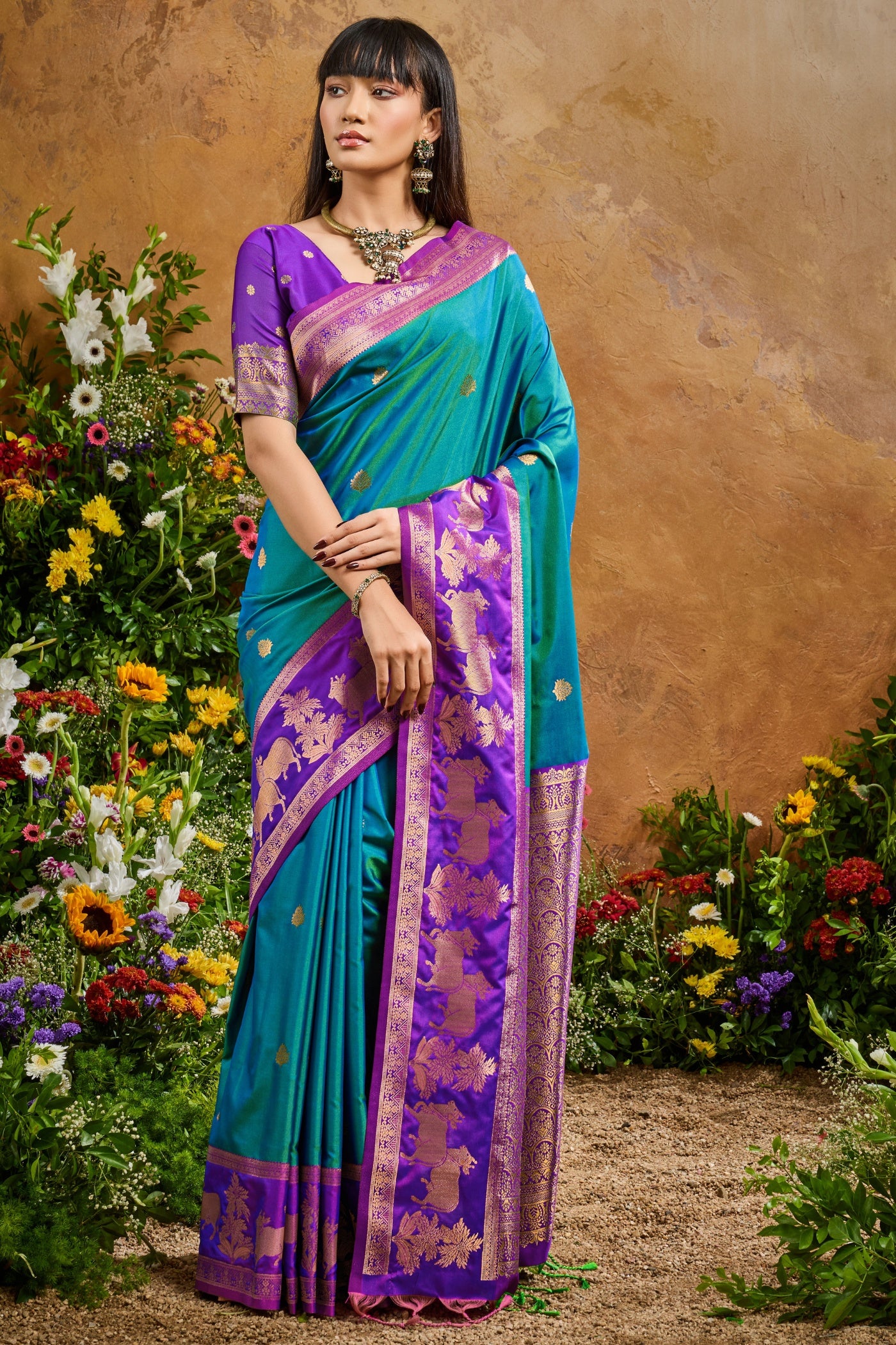 Buy MySilkLove Cerulean Blue Banarasi Handloom Pichwai Saree Online