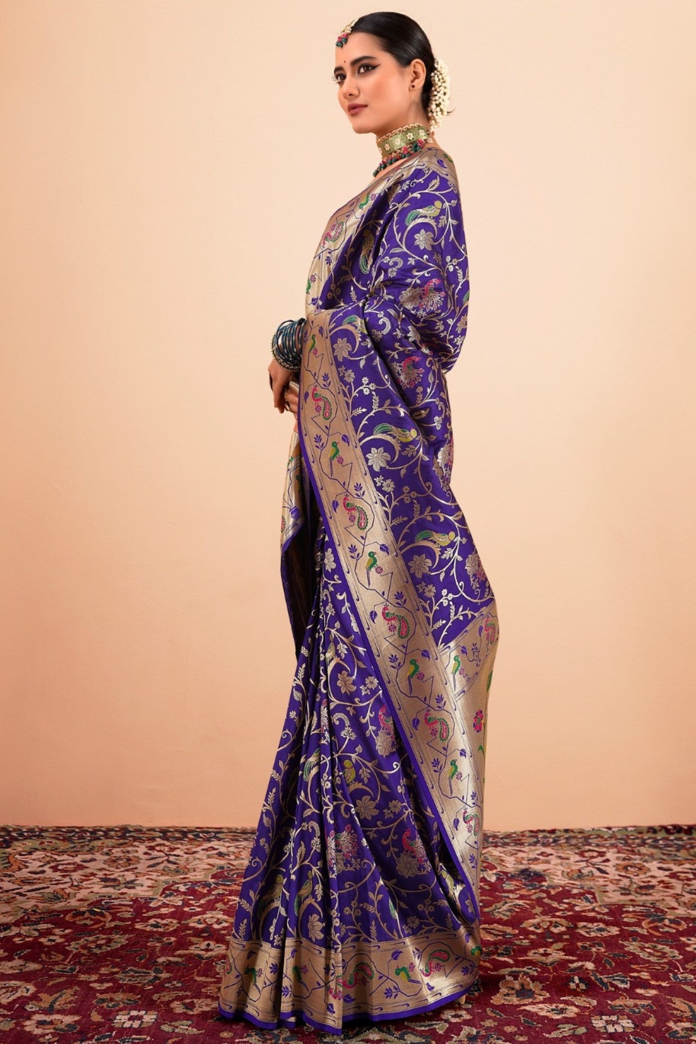 Buy MySilkLove Denim Blue Woven Paithani Saree Online