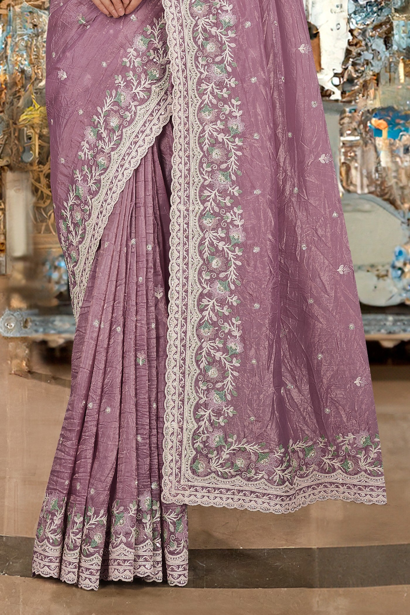 Buy MySilkLove Bouquet Purple Embroidery Designer Saree Online