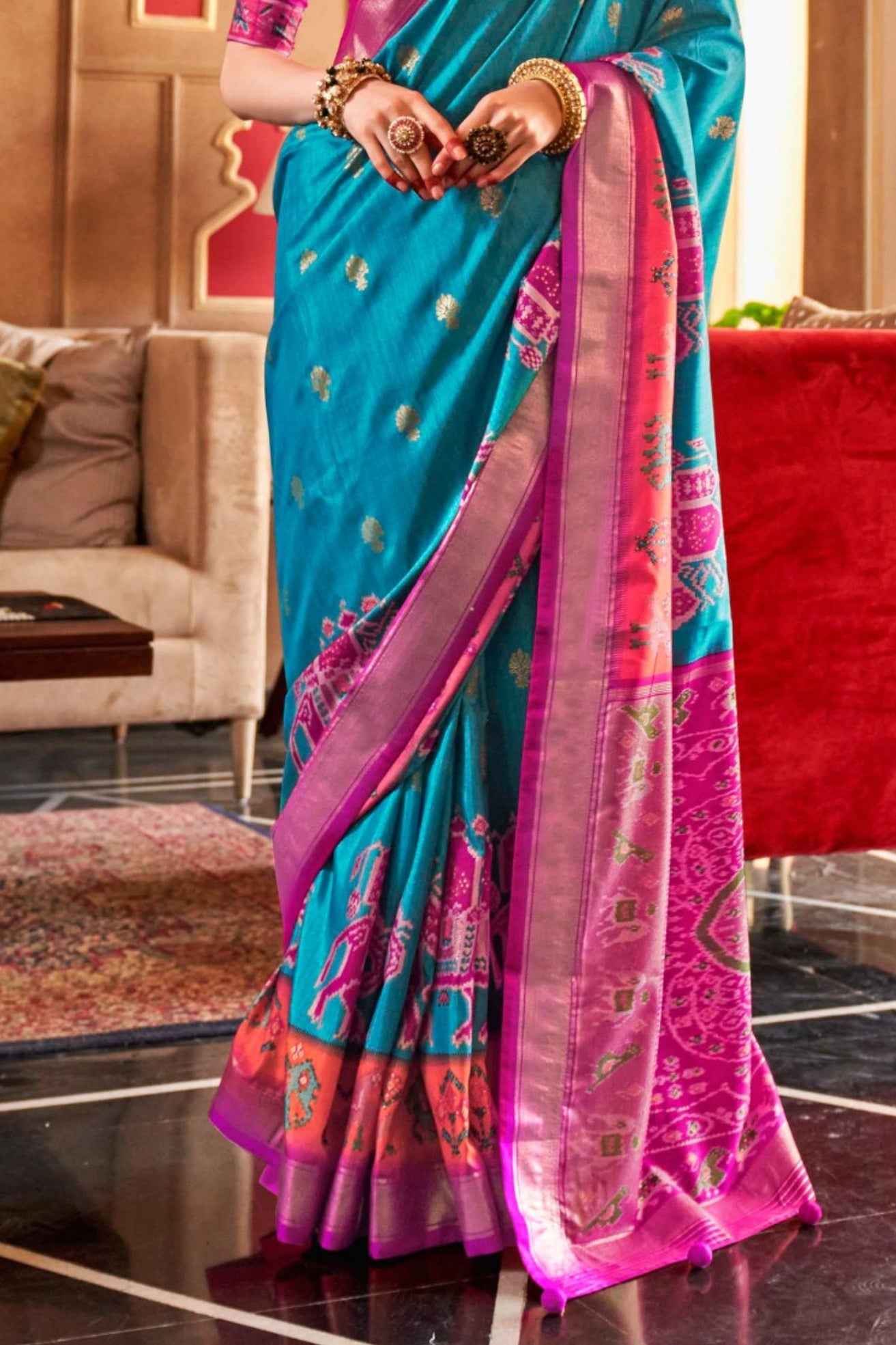 Buy MySilkLove Monsoon Blue Printed Patola Saree Online